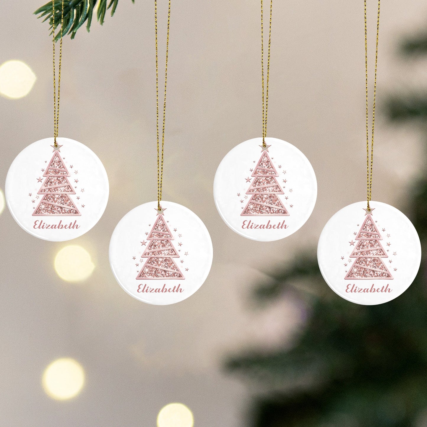Christmas Tree Rose Gold Christmas Ornaments Custom Name Santa Gift