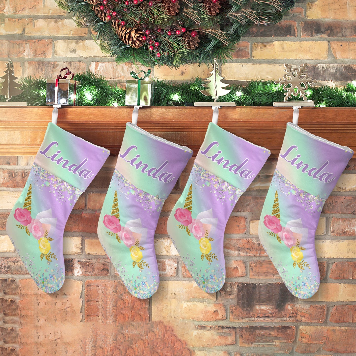 Unicorn Christmas Stocking Custom Name Christmas Socks Gift