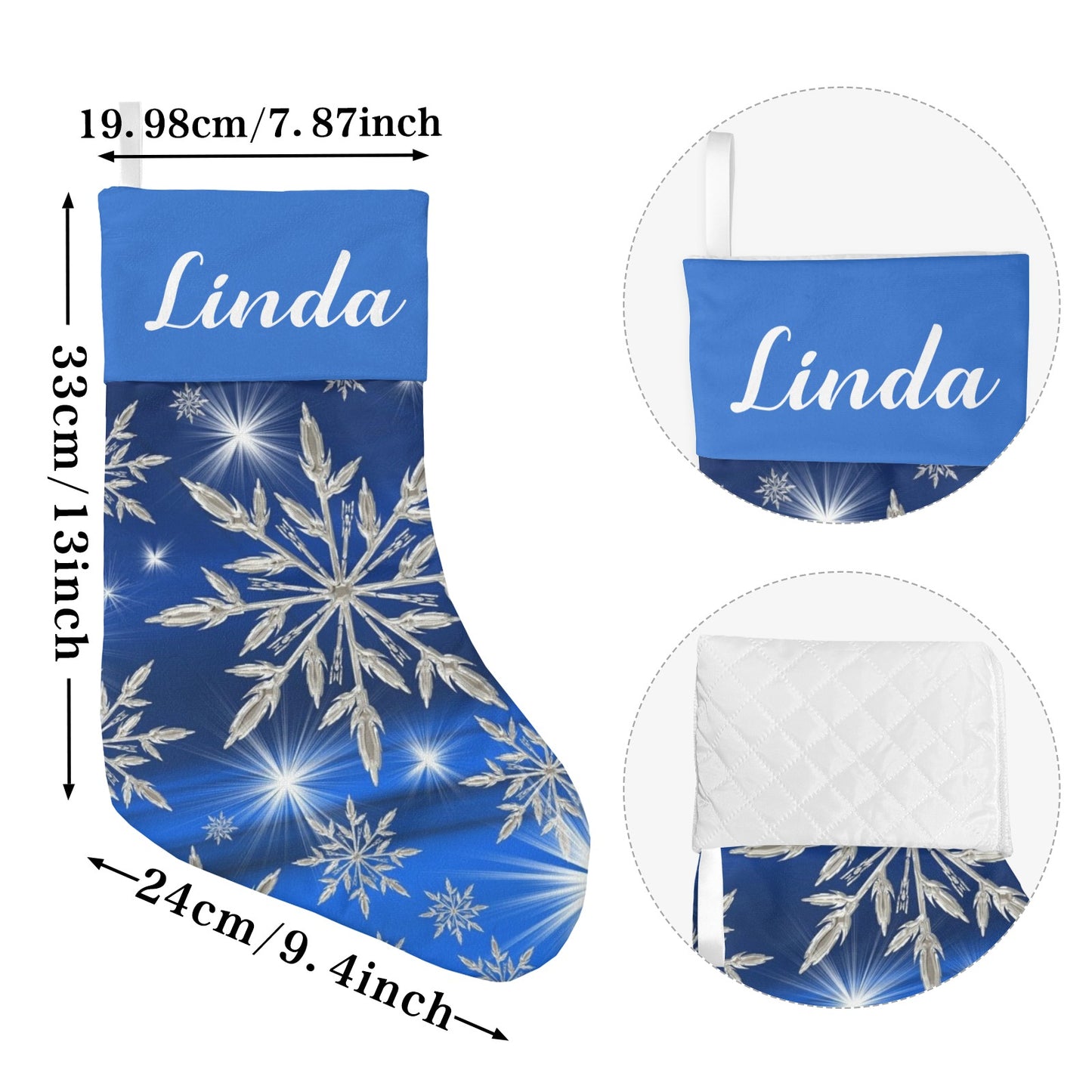 Snowflakes Blue Christmas Stocking Custom Name Christmas Socks Gift