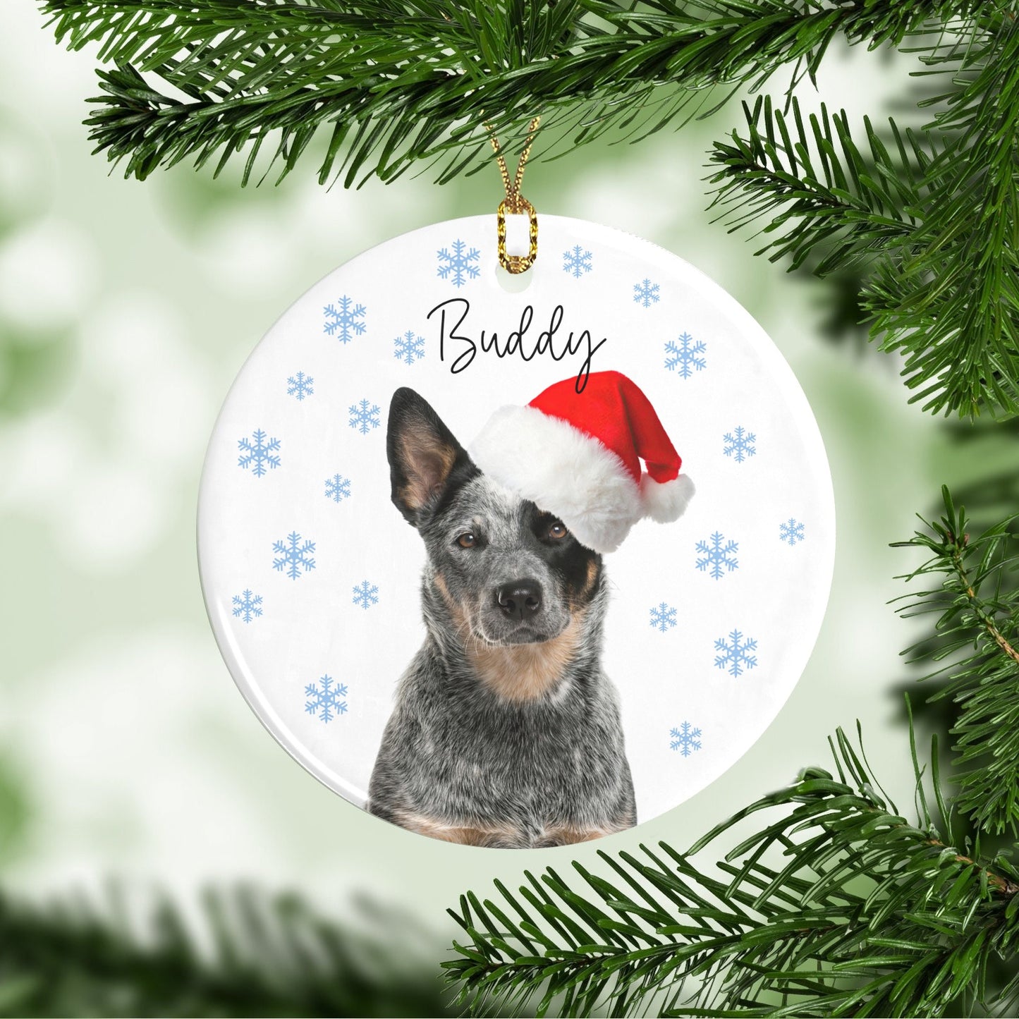 Snowflakes Dog Christmas Ornaments Custom Name Santa Gift
