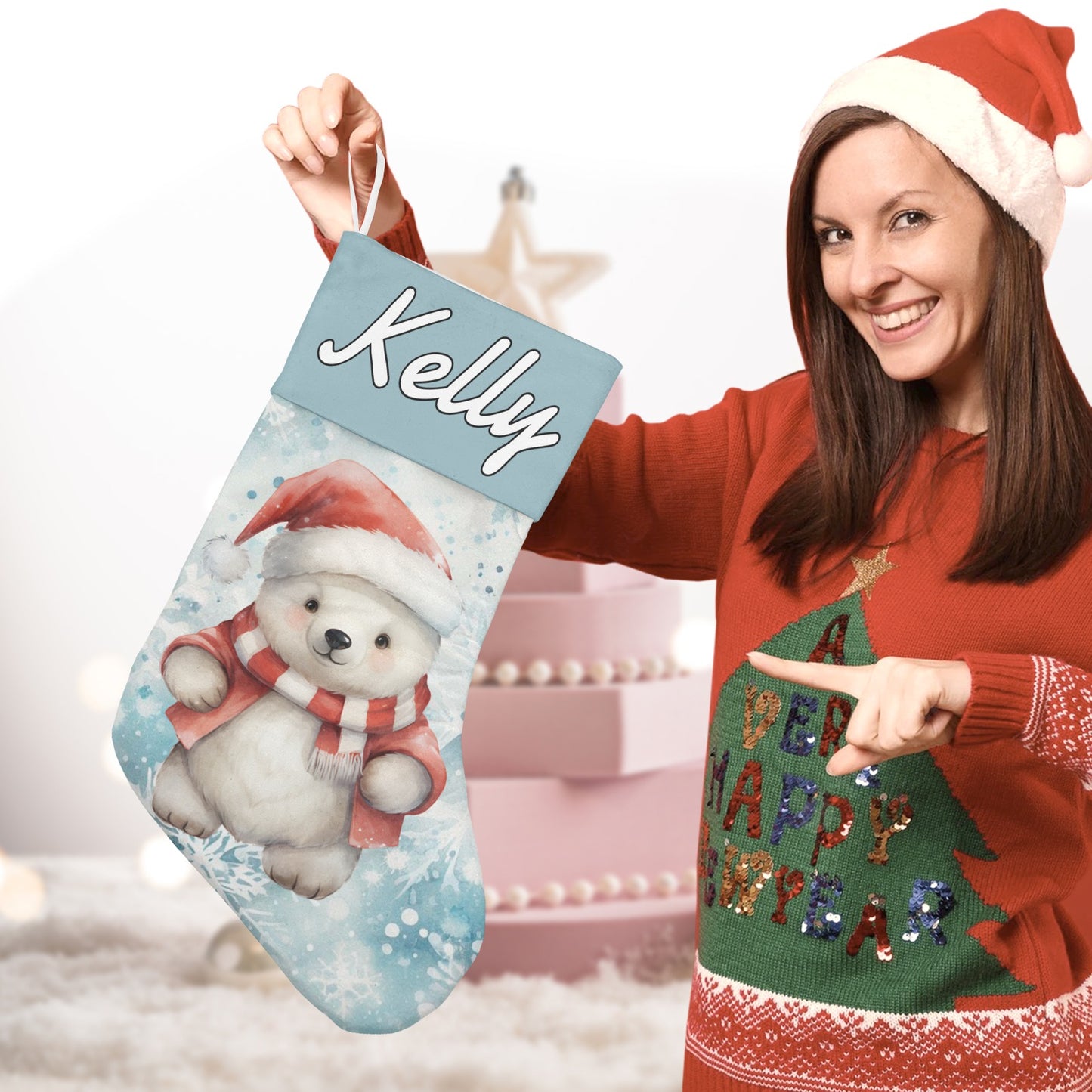 Polar Bear Christmas Stocking Custom Name Santa Socks Gift