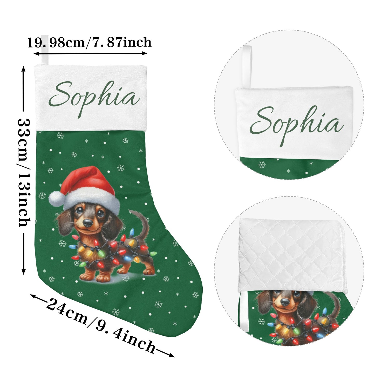 Sausage dog Christmas Stocking Custom Name Santa Socks Gift