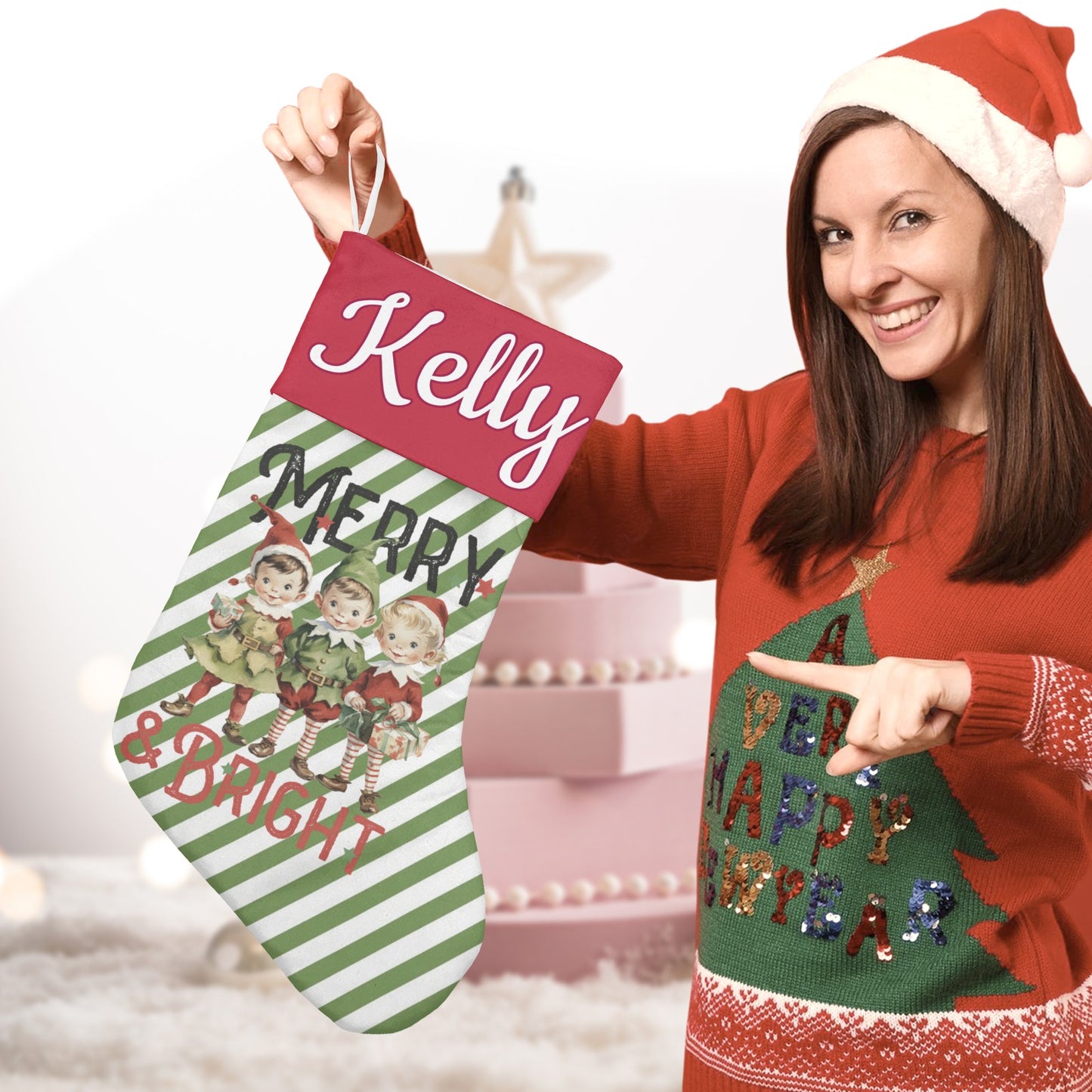 Children's Stripes Christmas Stocking Custom Name Santa Socks Gift