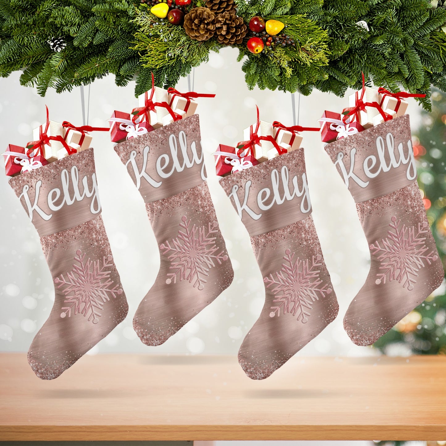 Snow Christmas Stocking Custom Name Santa Socks Gift