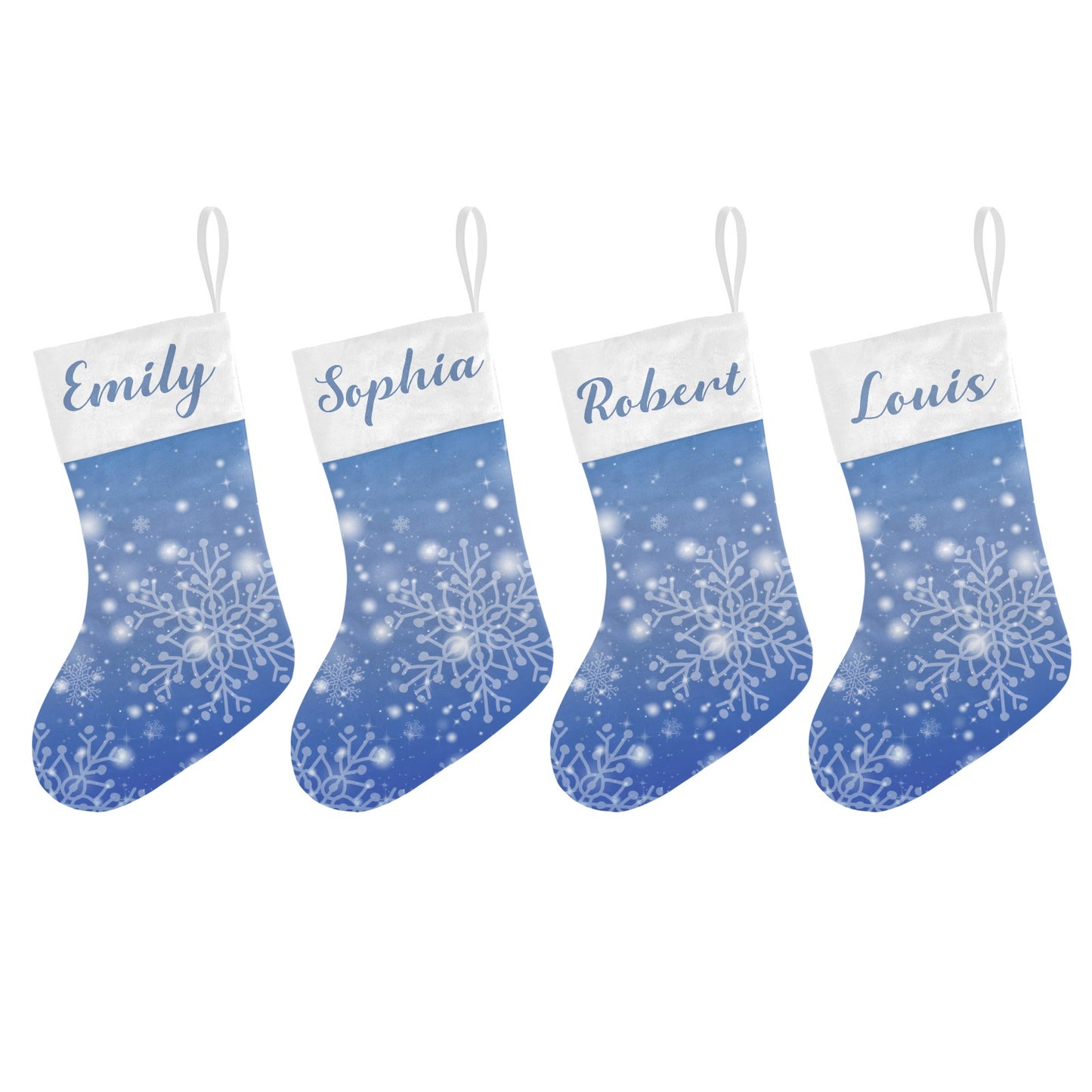 Snowflakes Blue Christmas Stocking Custom Name Christmas Socks Gift