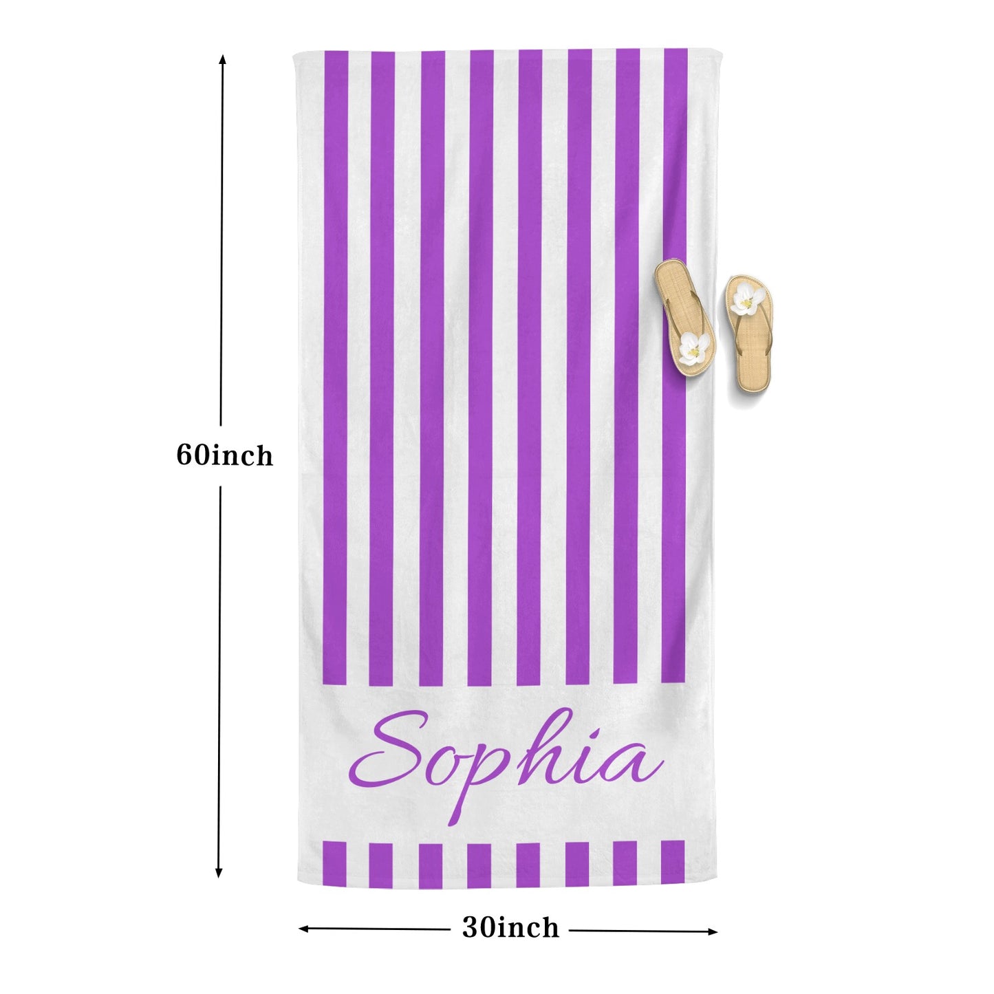 Purple Stripe Beach Towel Custom Cotton/Poly Blend Pool Towel - Blue - Personalize with Your Name - Standard Size