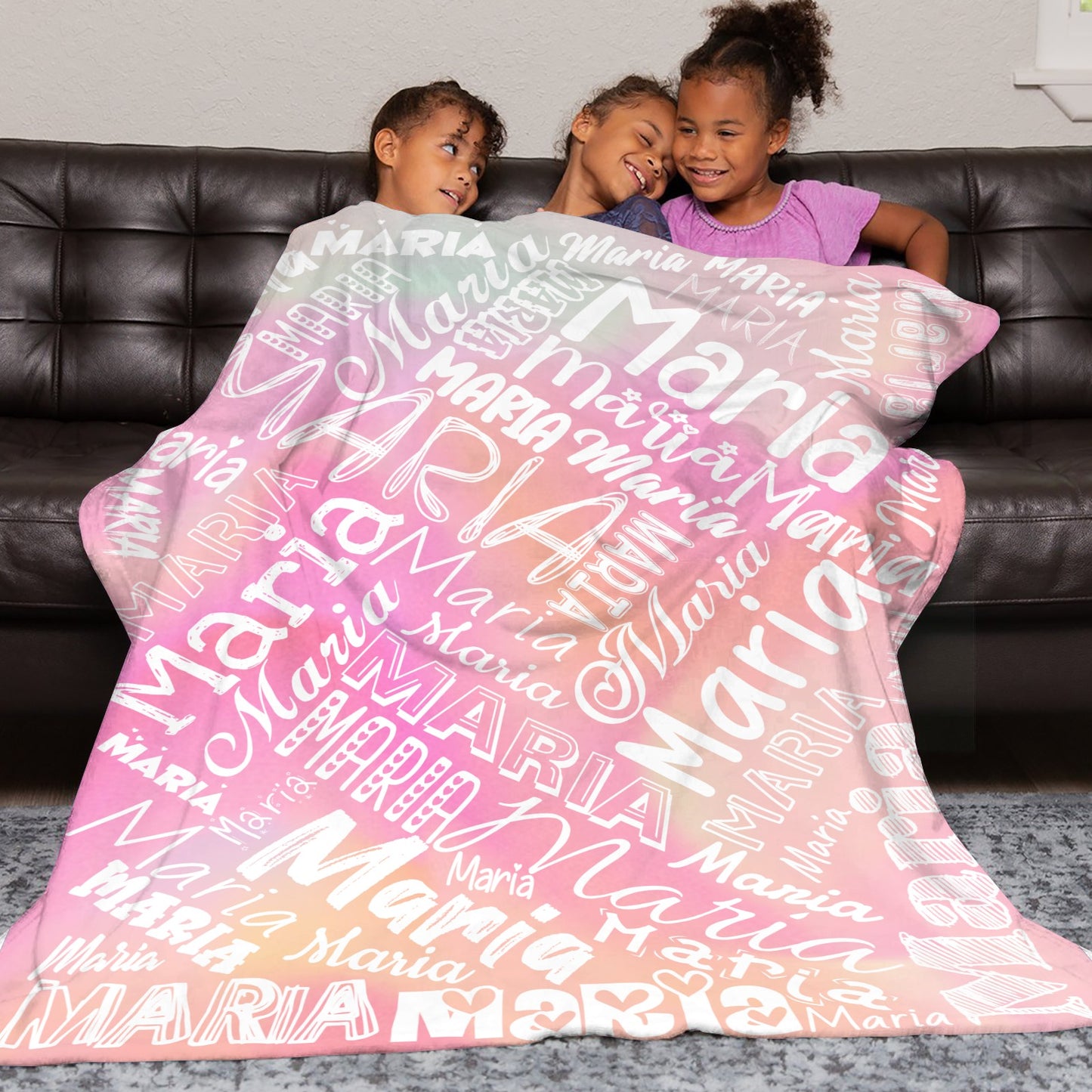 Rainbow Pink Flannel Blanket Name Blanket Personalized Blanket for Adult Kids Flannel Customize Throw Blanket Custom