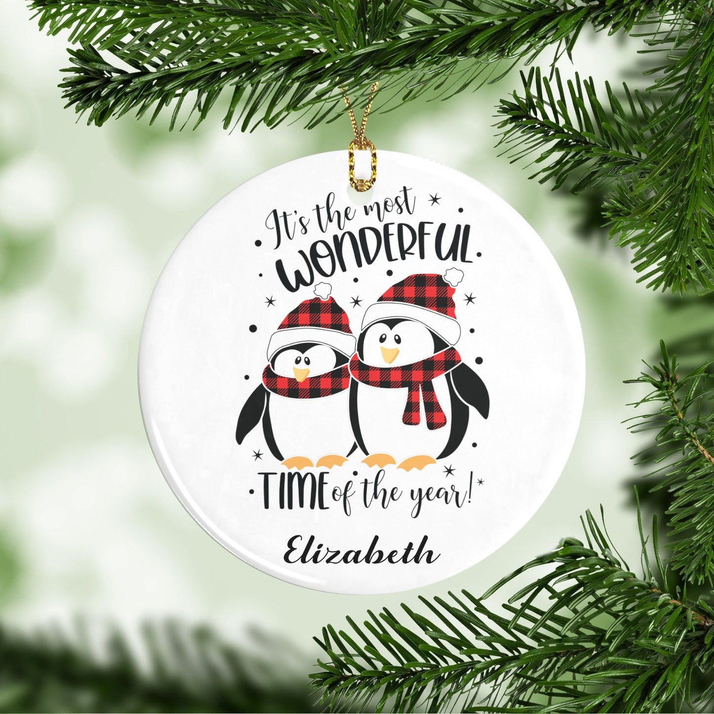 Penguin Christmas Ornaments Custom Name Santa Gift