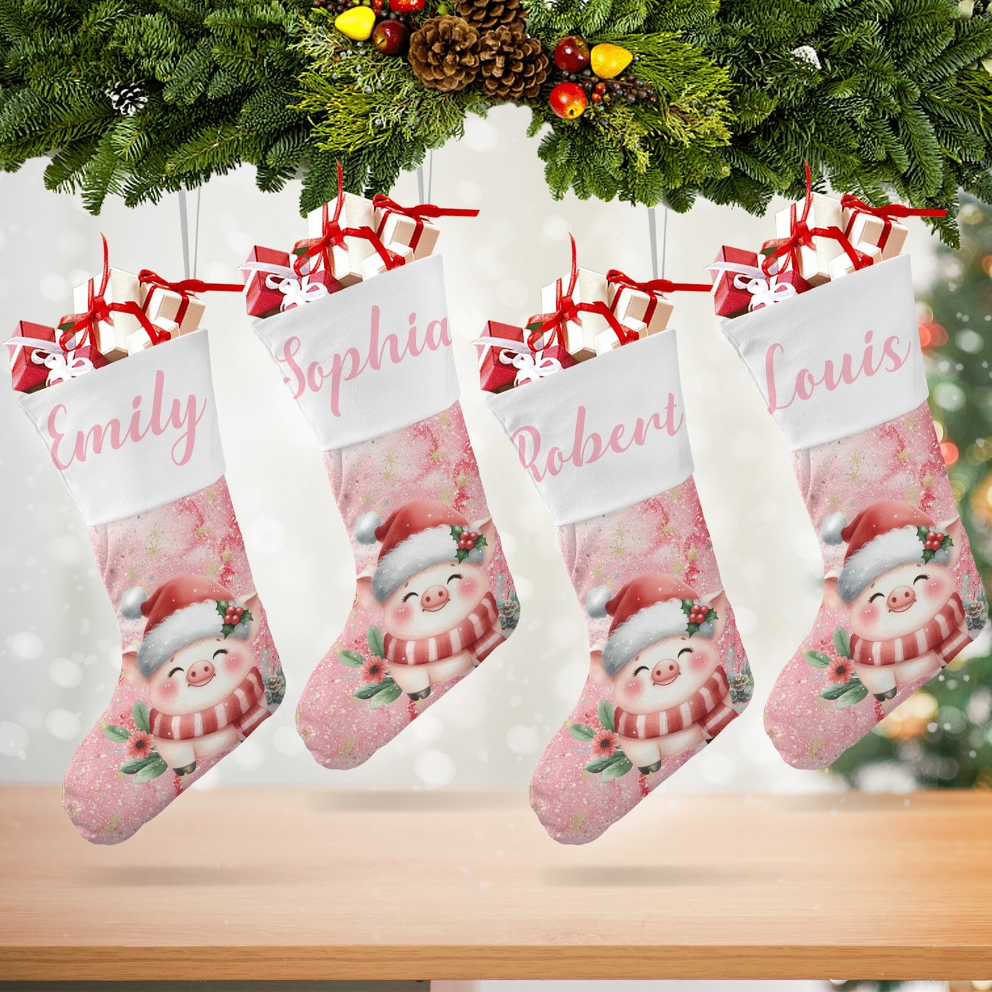 Cute Pig Christmas Stocking Custom Name Christmas Socks Gift