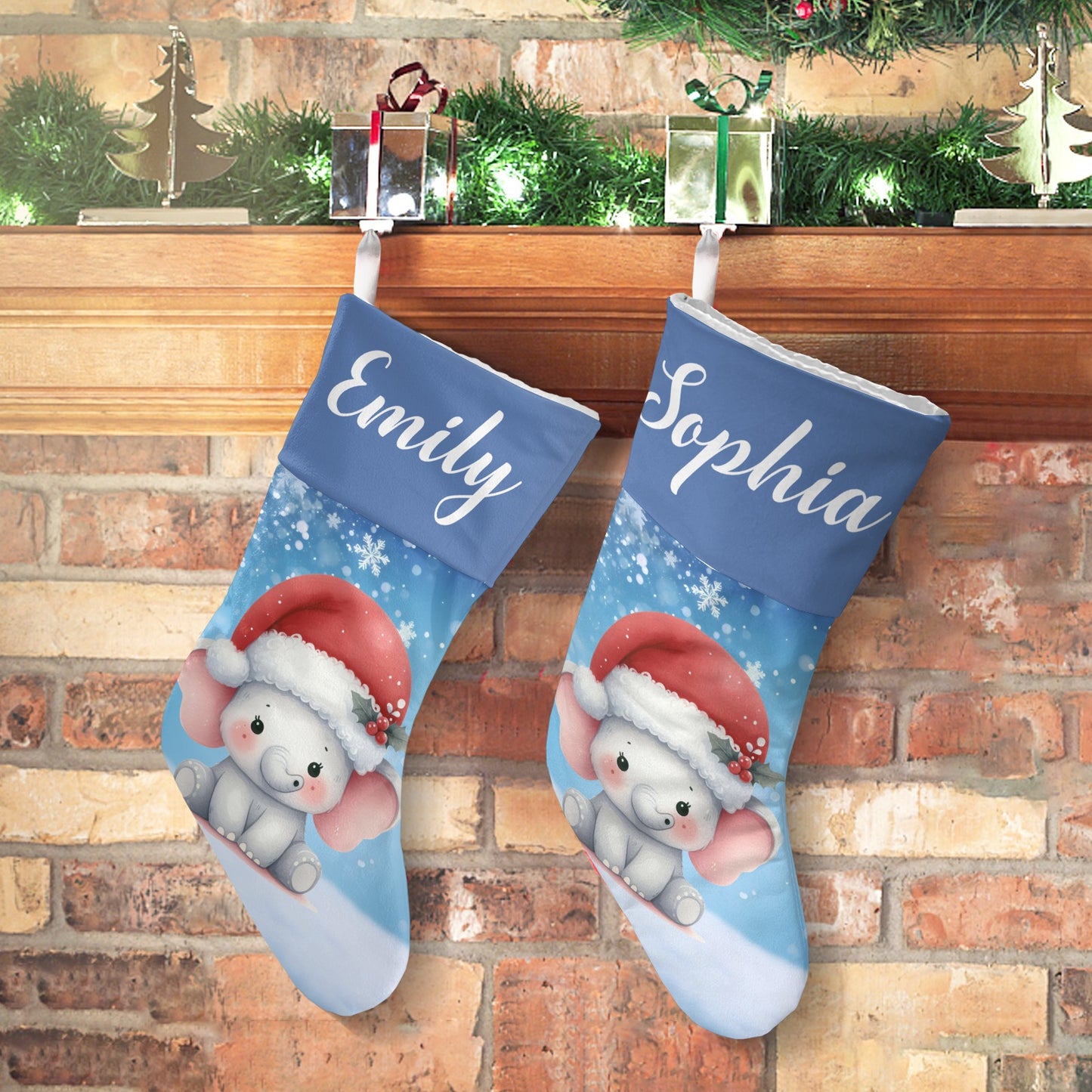 Cute Elephant Christmas Stocking Custom Name Christmas Socks Gift