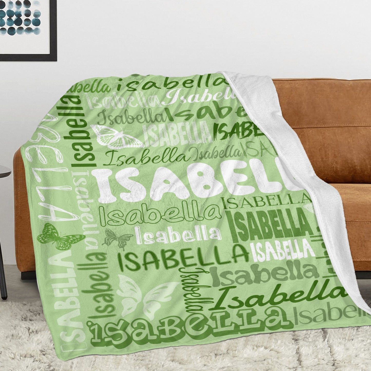 Light Green Flannel Blanket Name Blanket Personalized Blanket for Adult Kids Flannel Customize Throw Blanket Custom