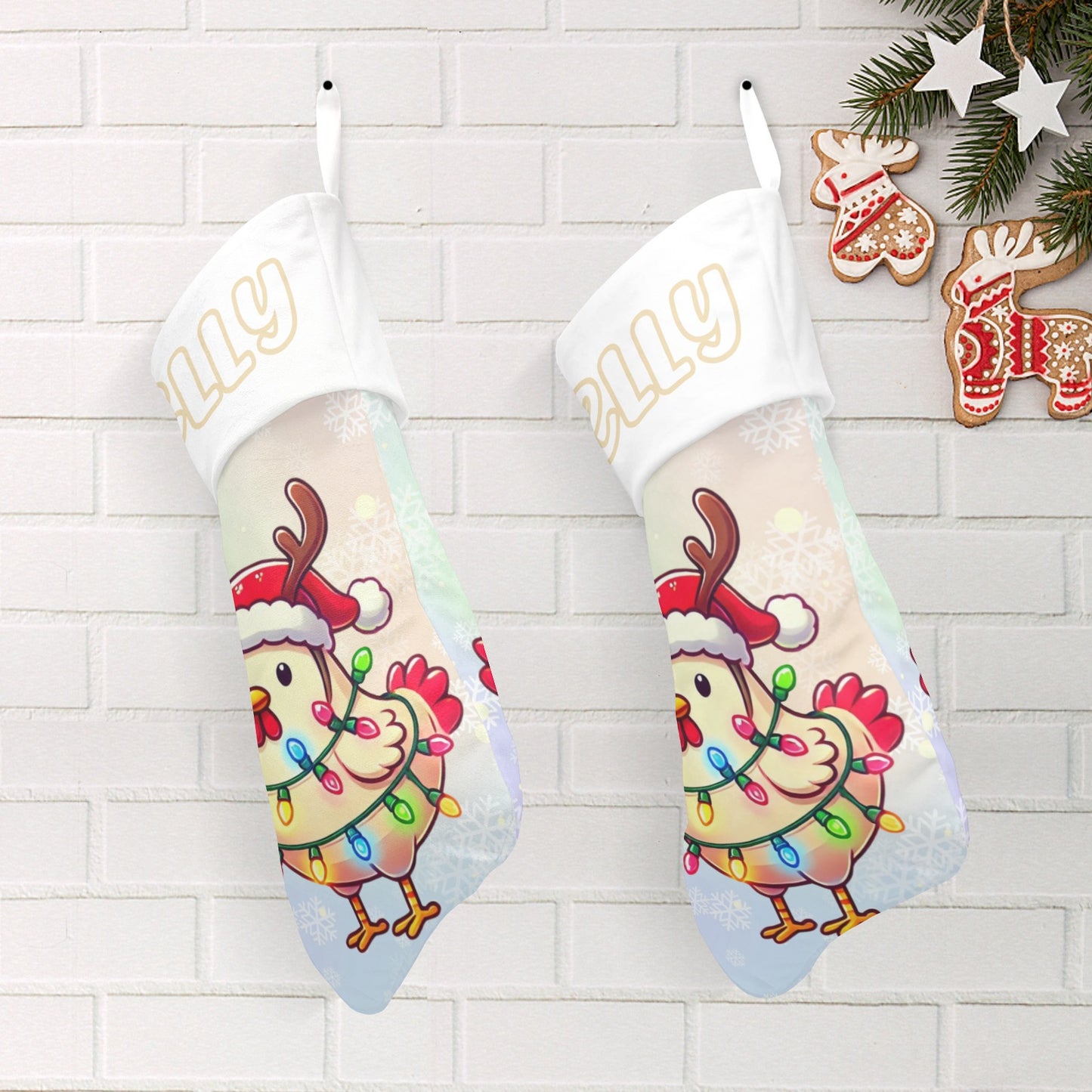Chicken Christmas Stocking Custom Name Santa Socks Gift