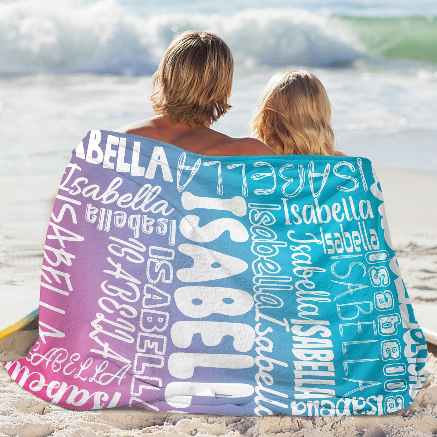 Blue Pink Gradient Flannel Blanket Name Blanket Personalized Blanket for Adult Kids Flannel Customize Throw Blanket Custom
