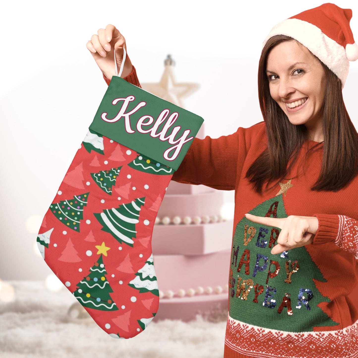 Christmas Tree Red Christmas Stocking Custom Name Santa Socks Gift