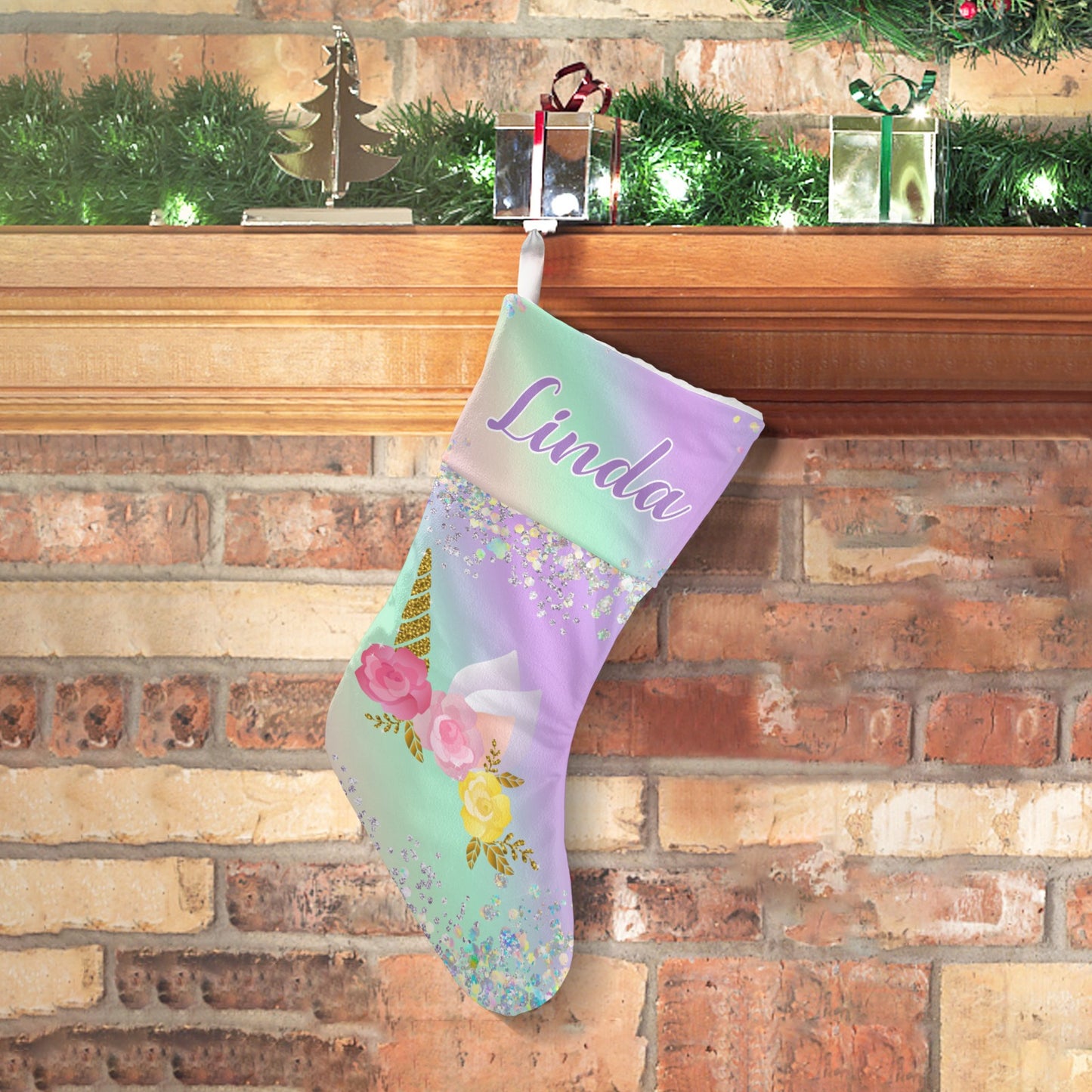 Unicorn Christmas Stocking Custom Name Christmas Socks Gift