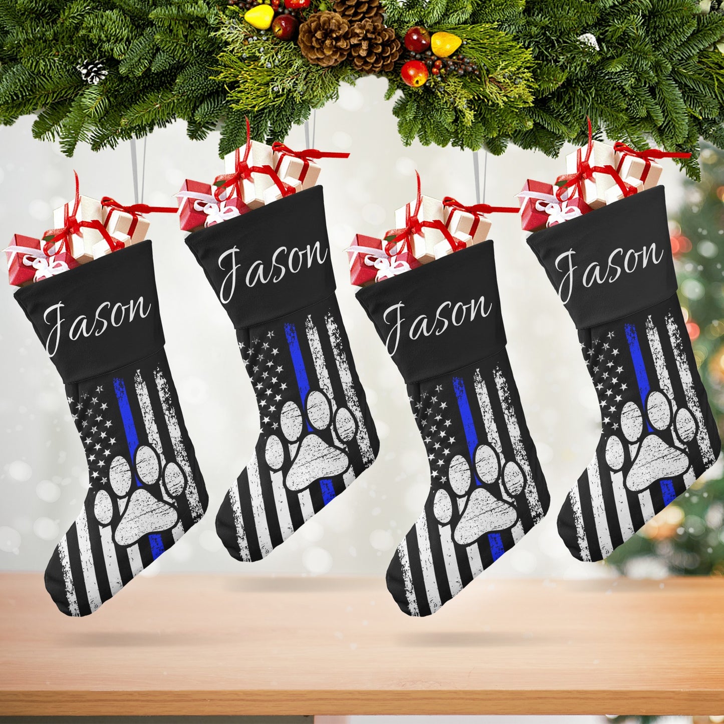 American Cat Claw Christmas Stocking Custom Name Santa Socks Gift