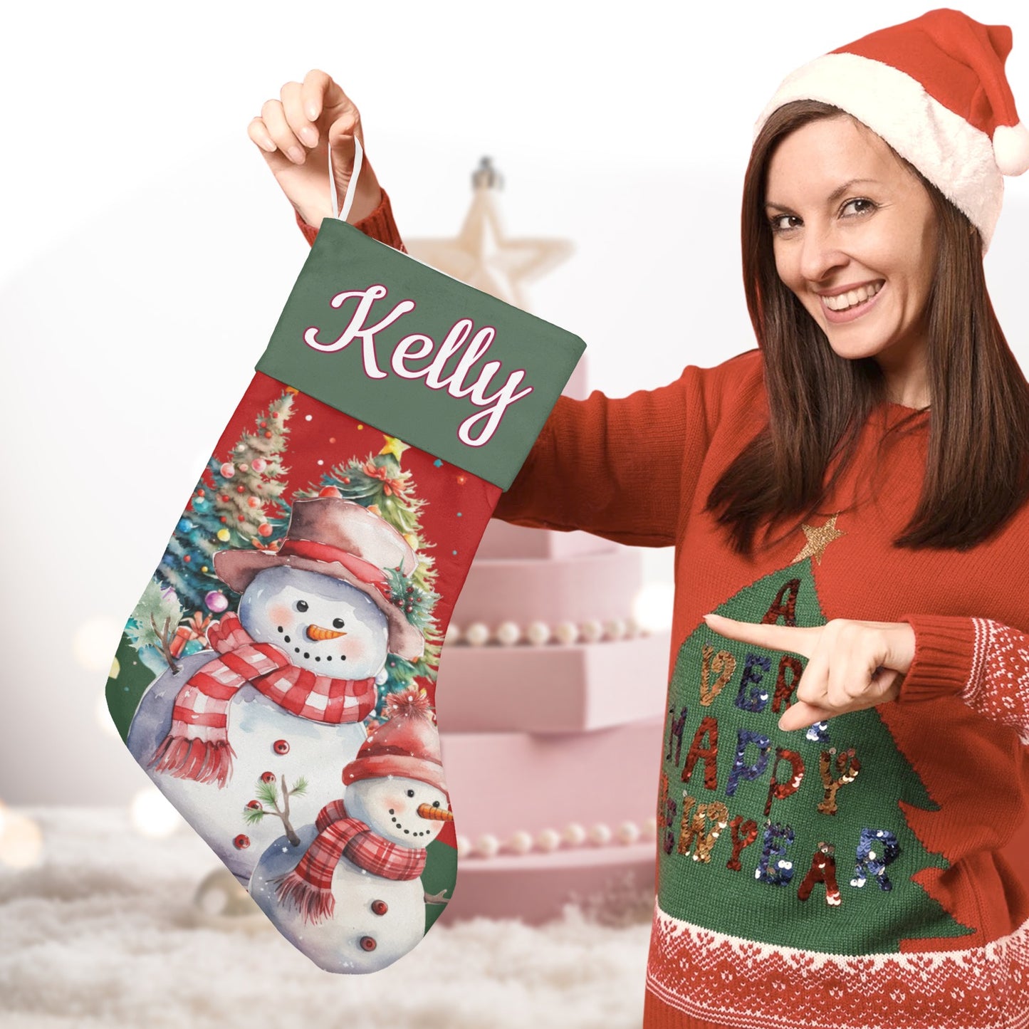 SNOWMAN Christmas Stocking Custom Name Santa Socks Gift