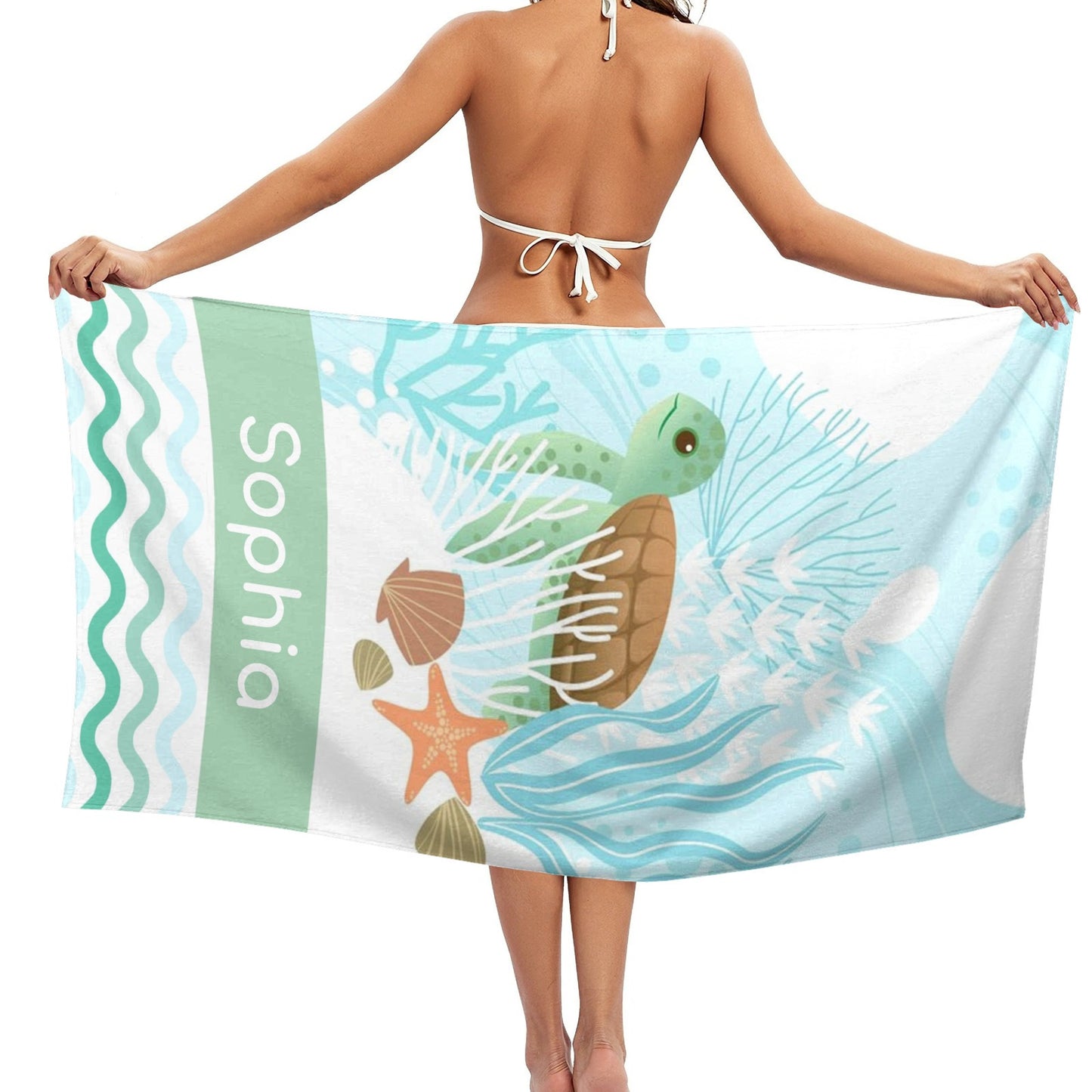 Turtle Beach Towel Custom Cotton/Poly Blend Pool Towel - Blue - Personalize with Your Name - Standard Size