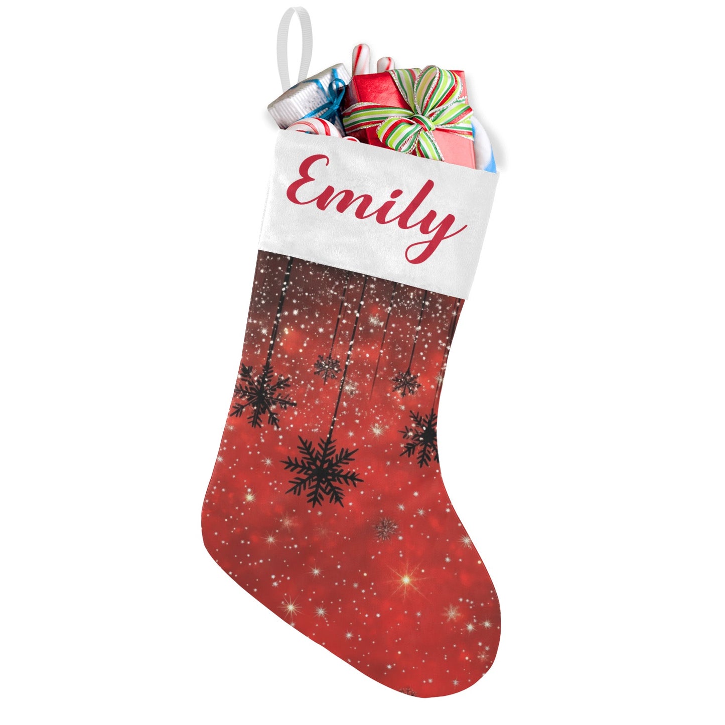 Snowflakes Red Christmas Stocking Custom Name Christmas Socks Gift
