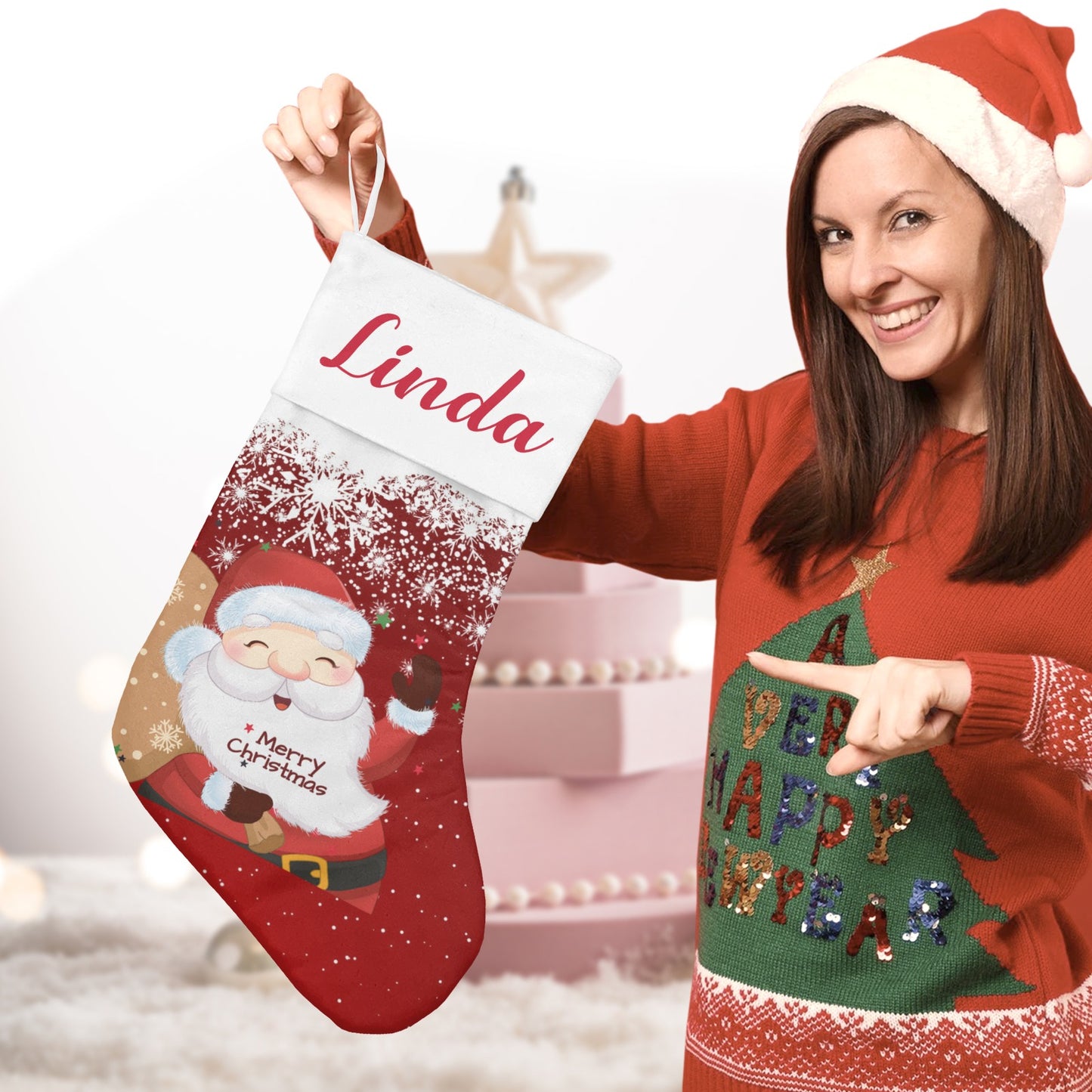 Santa Claus Christmas Stocking Custom Name Christmas Socks Gift