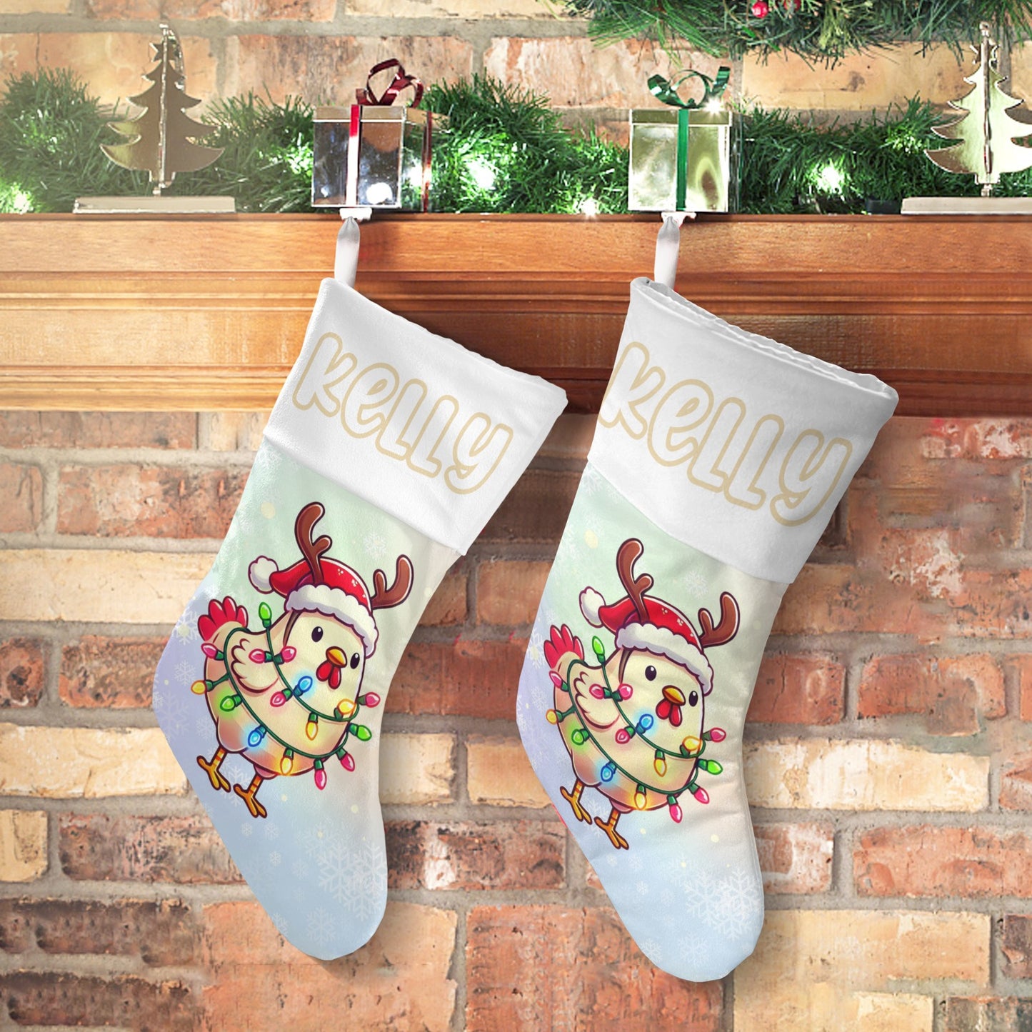 Chicken Christmas Stocking Custom Name Santa Socks Gift