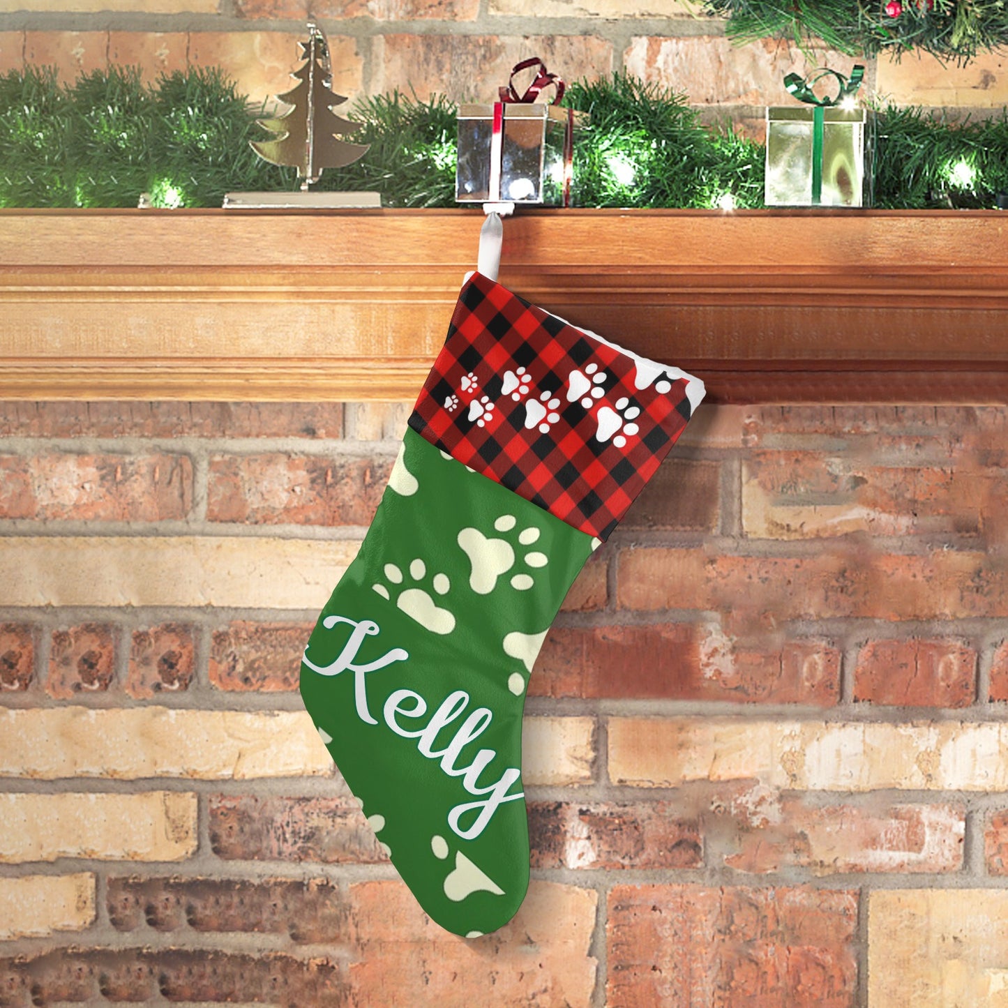 Dog Footprints Christmas Stocking Custom Name Santa Socks Gift