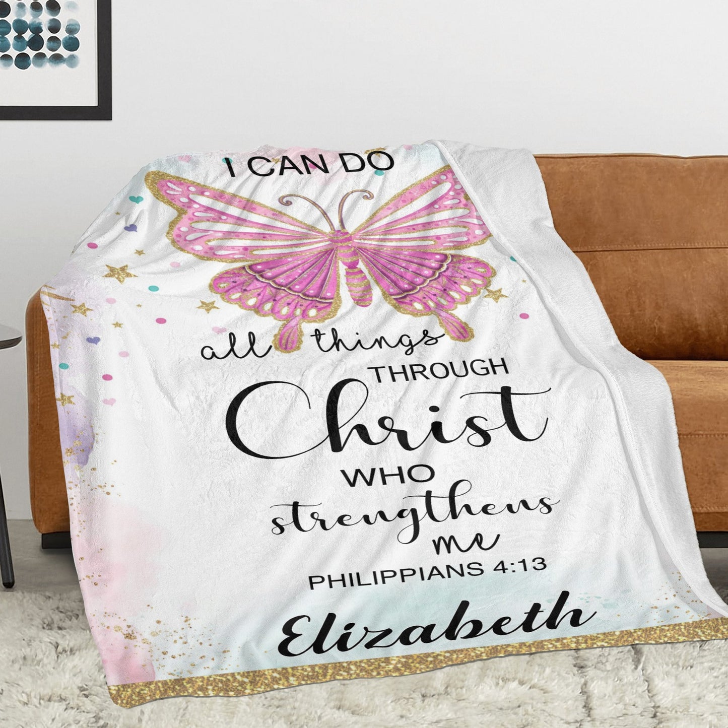 Butterfly Flannel Blanket Custom Name Blanket Gift for Men Women