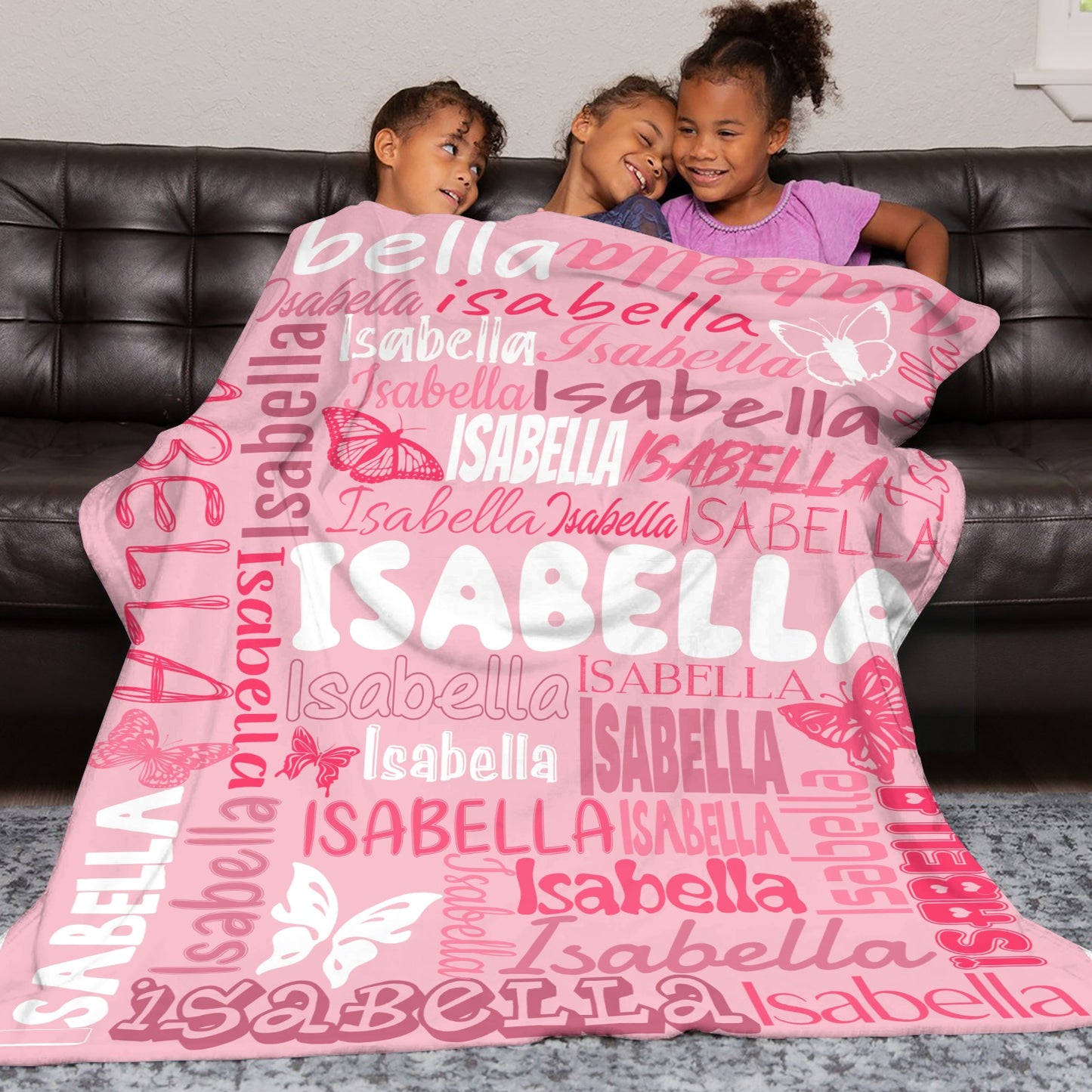 Pink Flannel Blanket Name Blanket Personalized Blanket for Adult Kids Flannel Customize Throw Blanket Custom