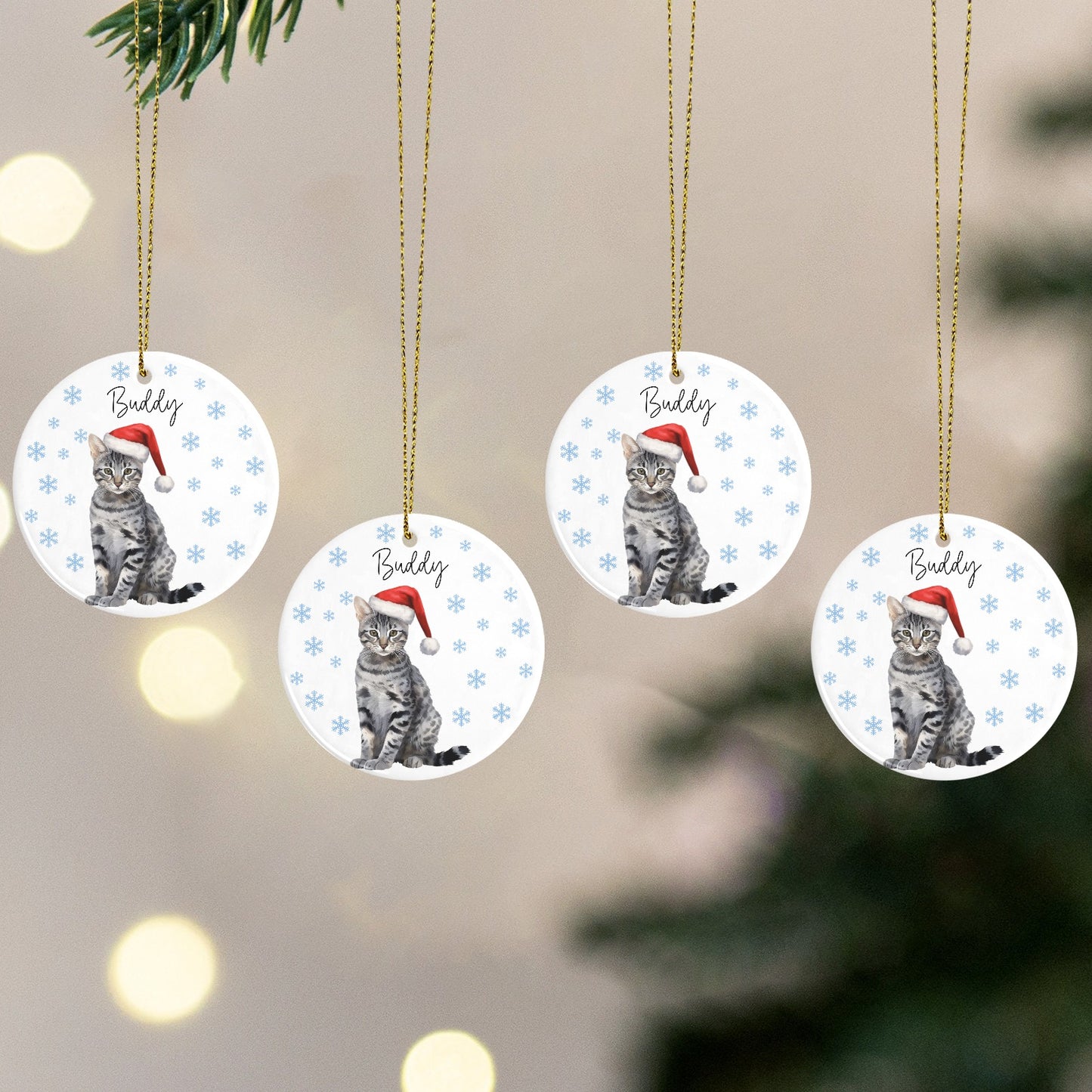 Cat Christmas Ornaments Custom Name Santa Gift
