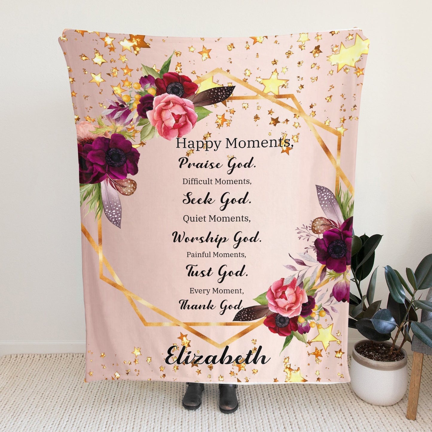 Happy Moments Flannel Blanket Custom Name Blanket Gift for Men Women