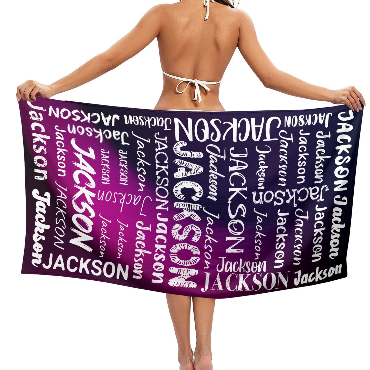 Black Purple Beach Towel Custom Cotton/Poly Blend Pool Towel - Blue - Personalize with Your Name - Standard Size