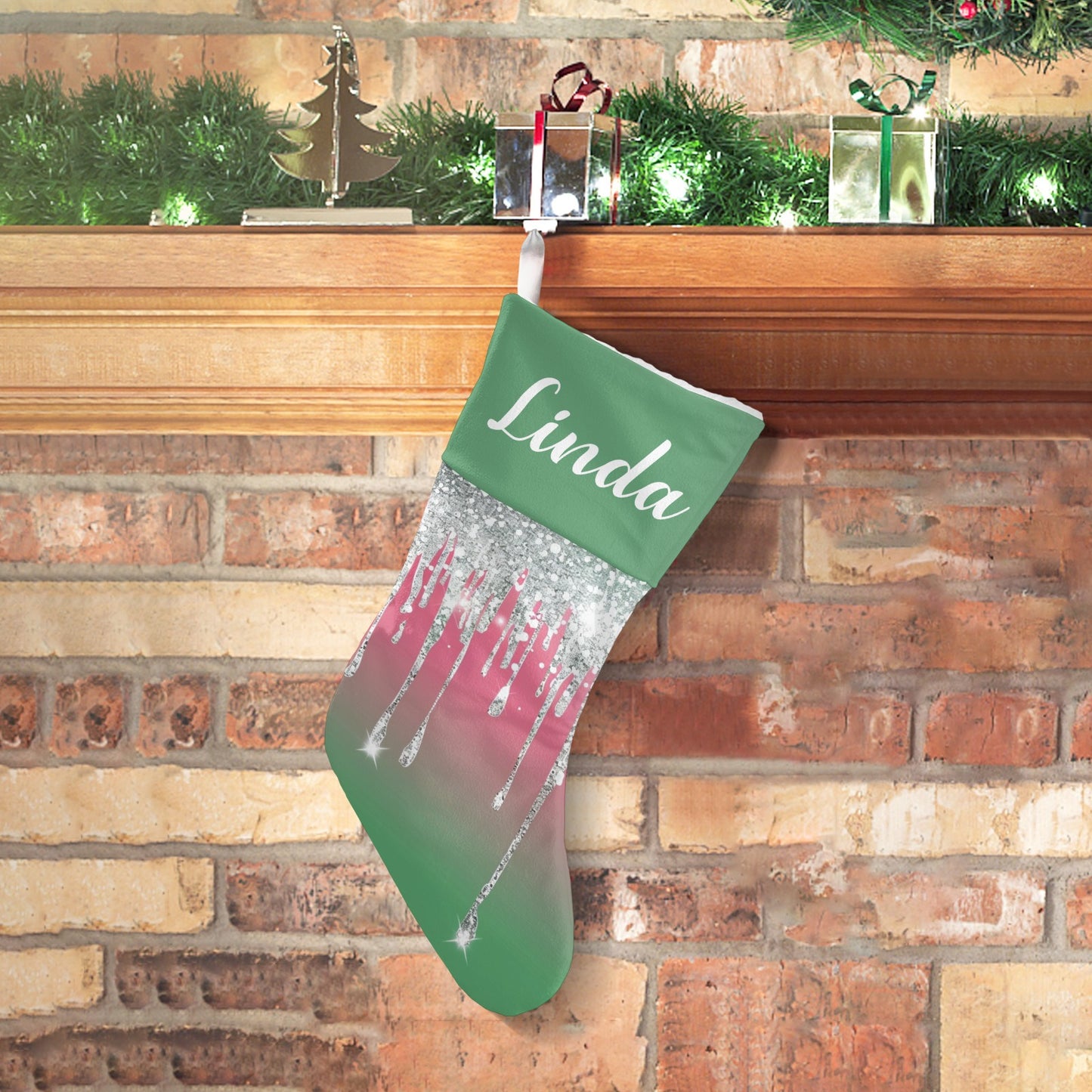 Green Christmas Stocking Custom Name Christmas Socks Gift