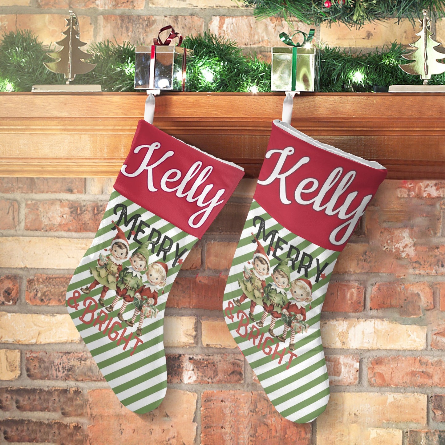 Children's Stripes Christmas Stocking Custom Name Santa Socks Gift