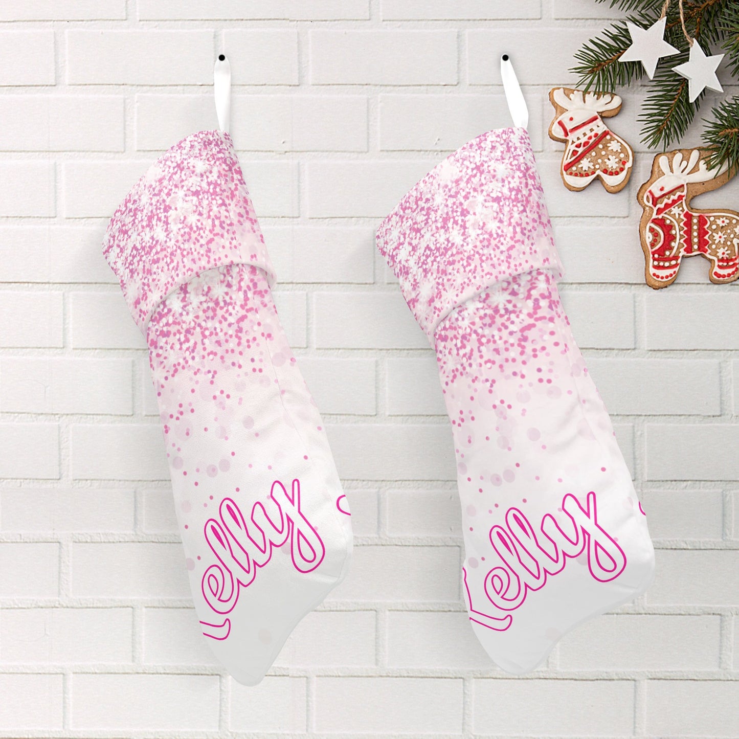 Pink Christmas Stocking Custom Name Santa Socks Gift