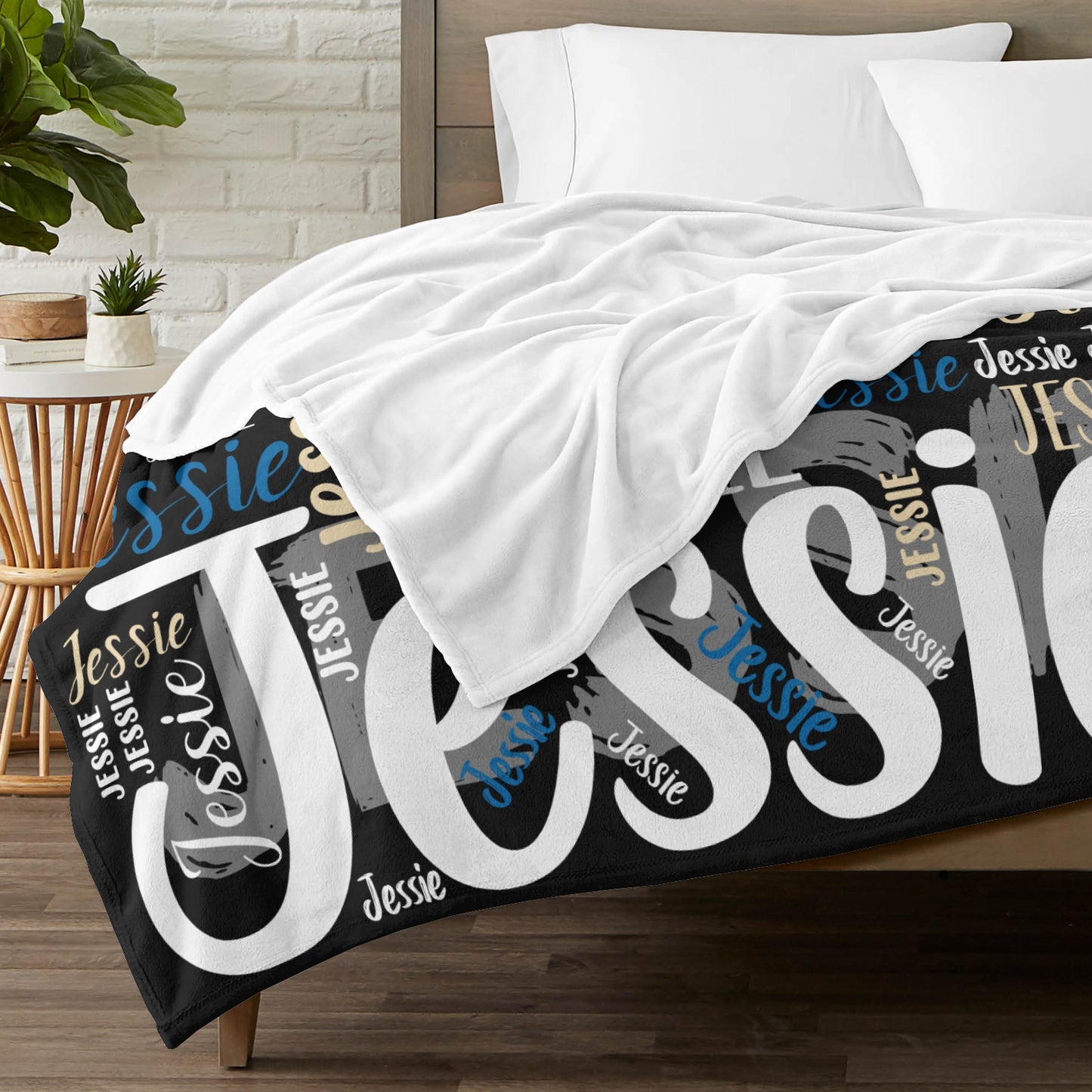 Black Flannel Blanket Custom Name Blanket Gift for Men Women
