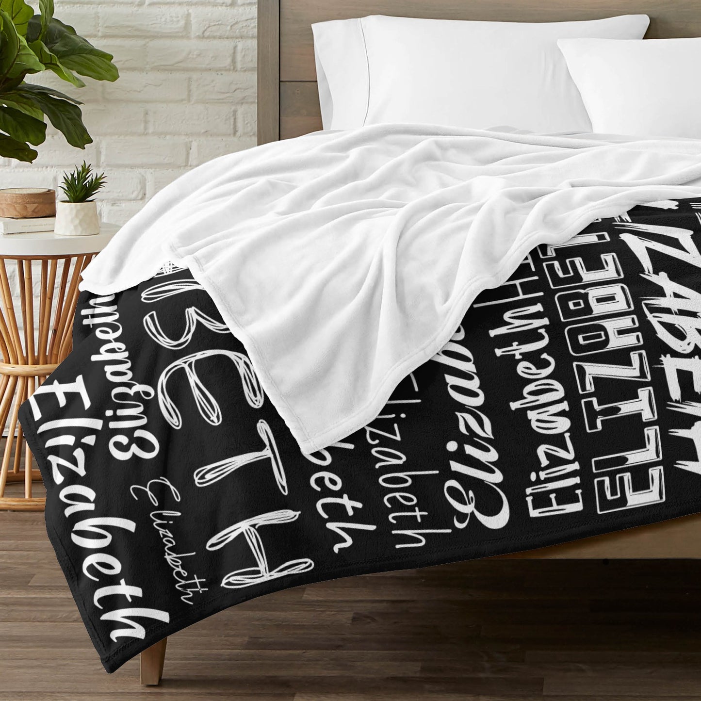 Black Flannel Blanket Name Blanket Personalized Blanket for Adult Kids Flannel Customize Throw Blanket Custom