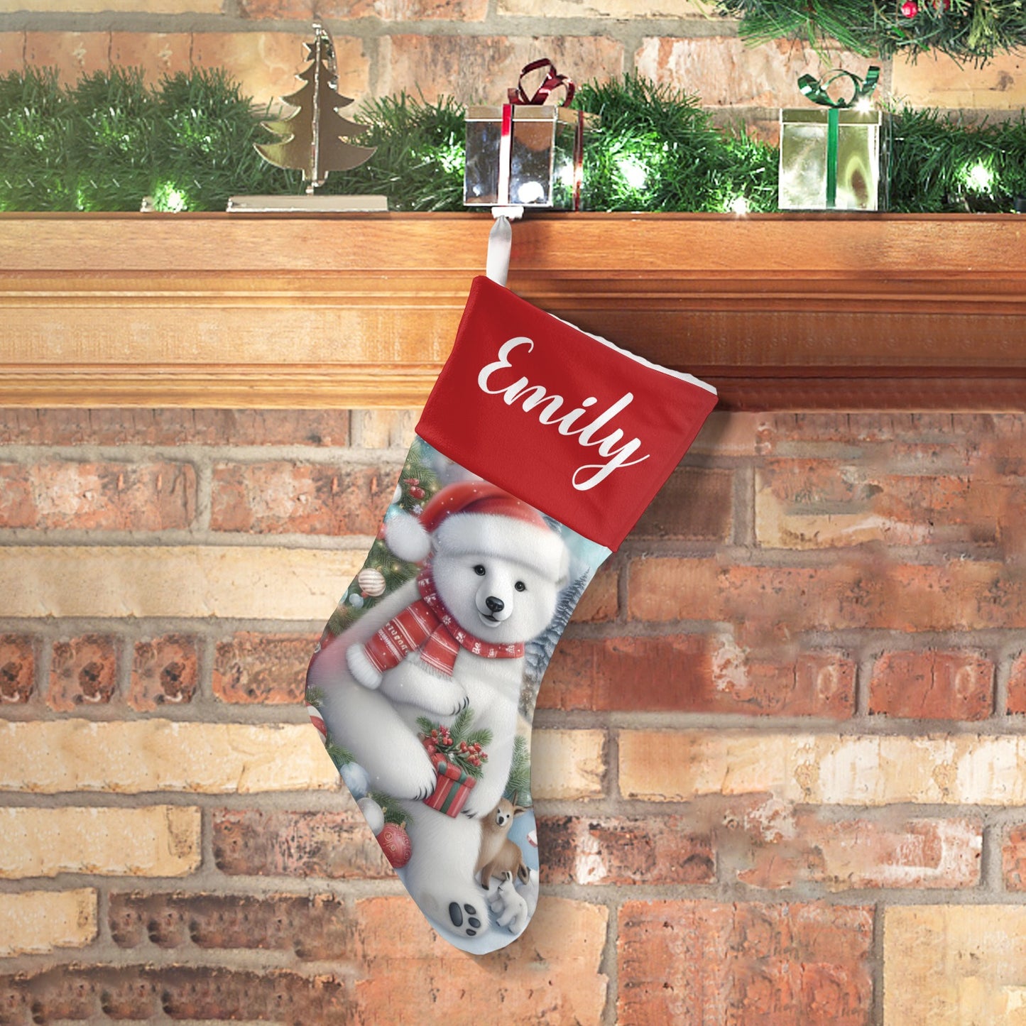 Bear Christmas Stocking Custom Name Christmas Socks Gift
