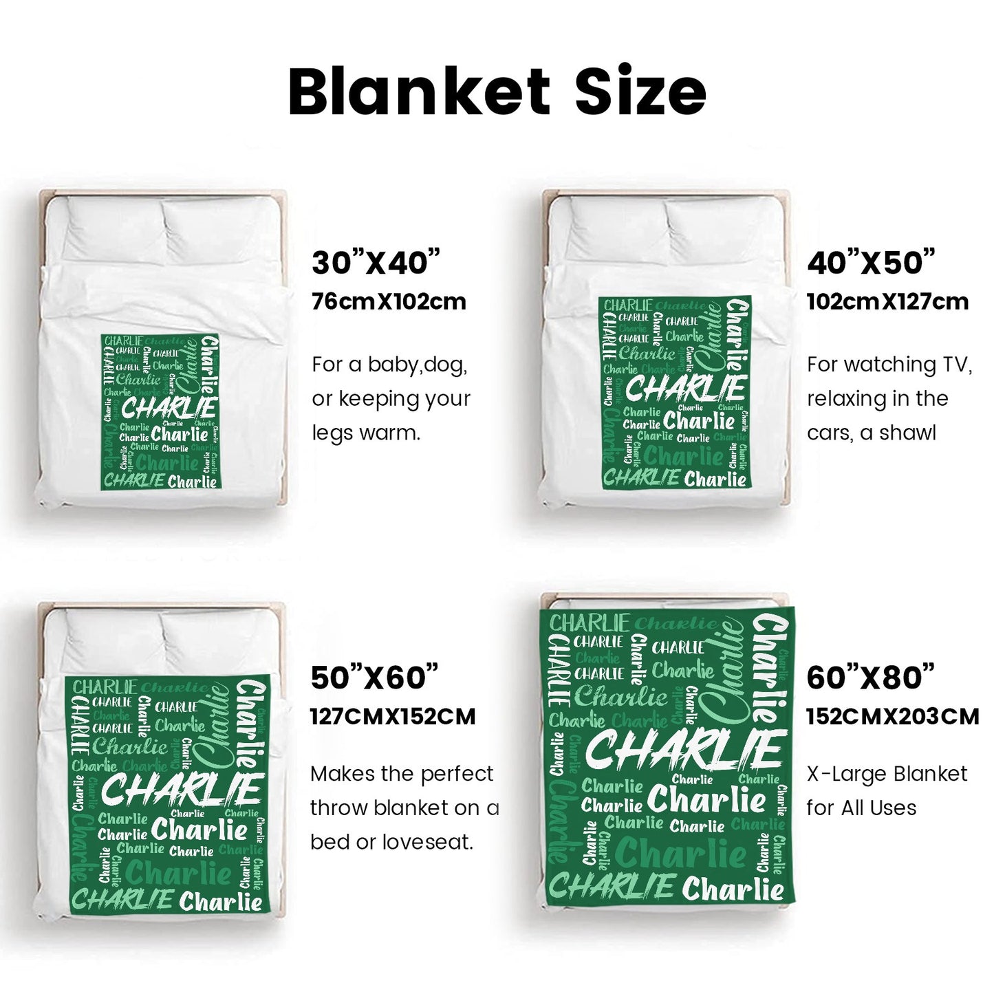 Green Flannel Blanket Custom Name Blanket Gift for Men Women