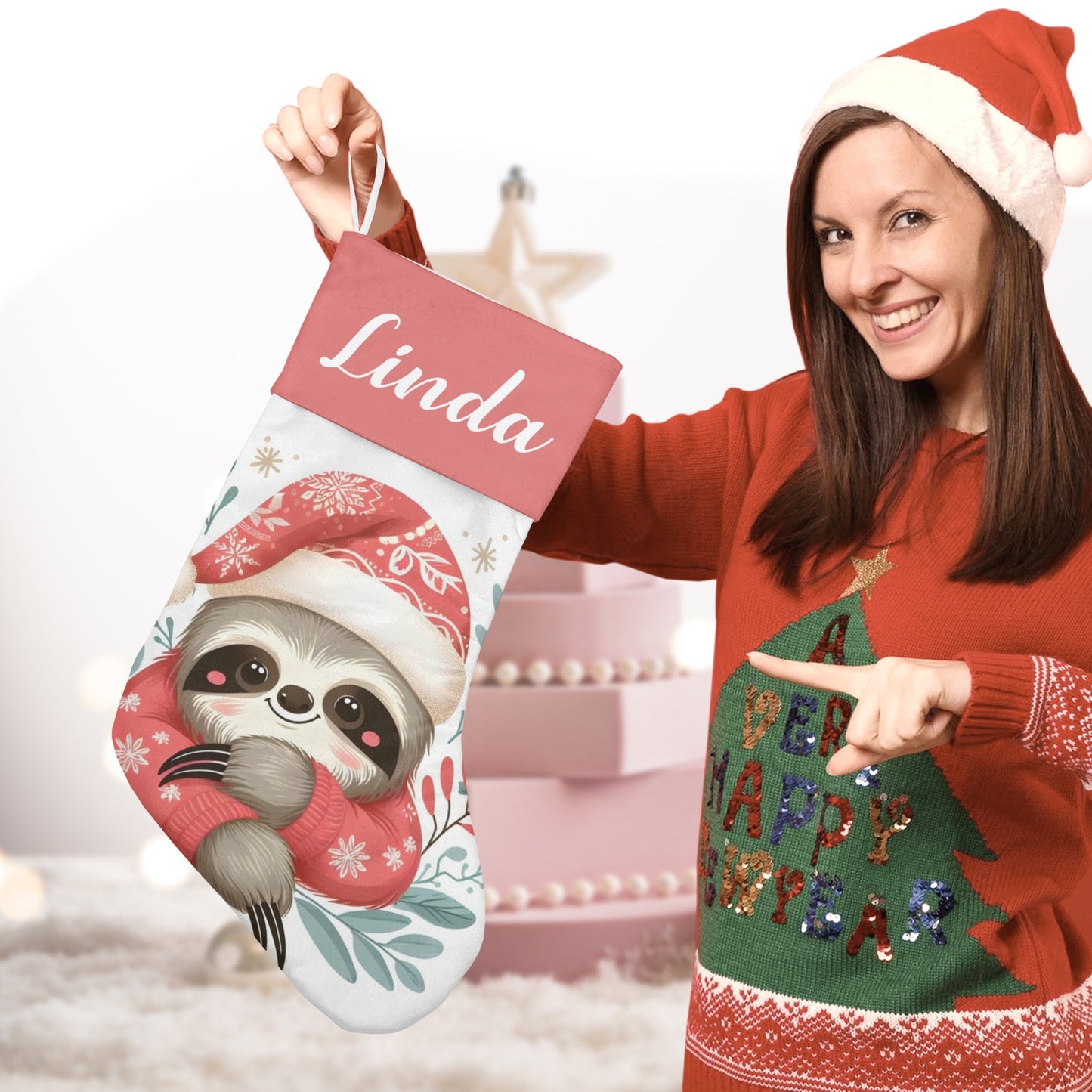 Christmas Sloth Christmas Stocking Custom Name Christmas Socks Gift