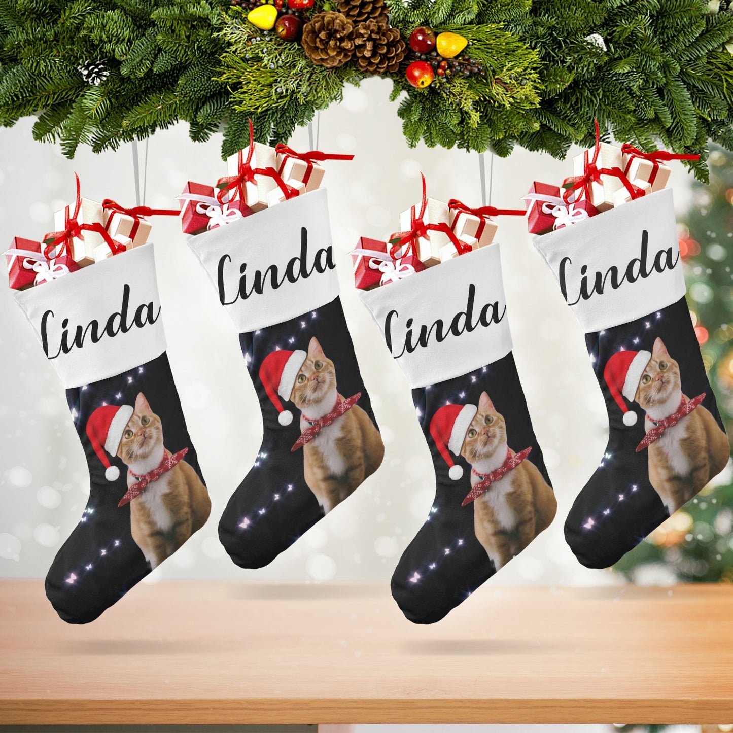 Butterfly Cat Christmas Stocking Custom Name Christmas Socks Gift