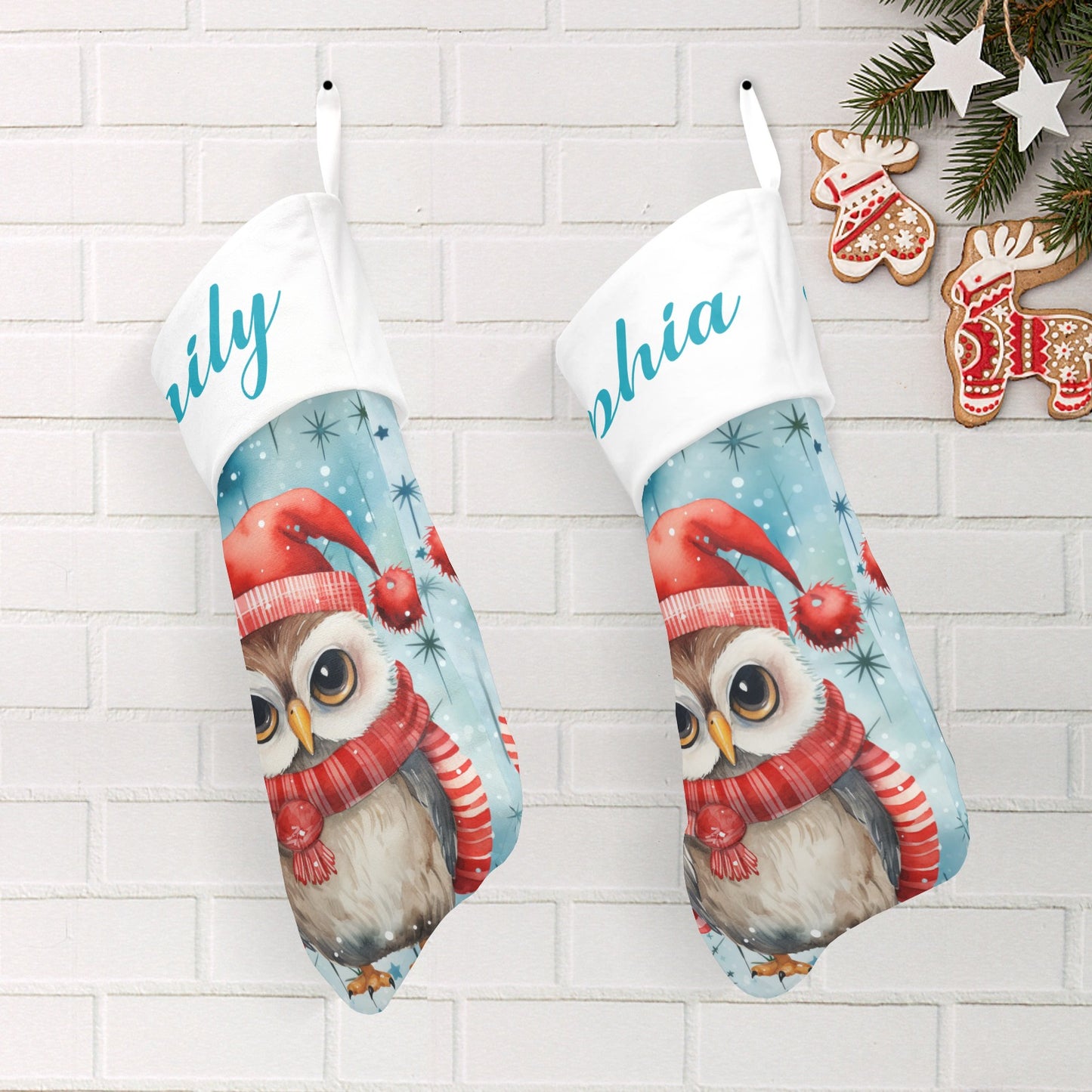 Owl Christmas Stocking Custom Name Christmas Socks Gift