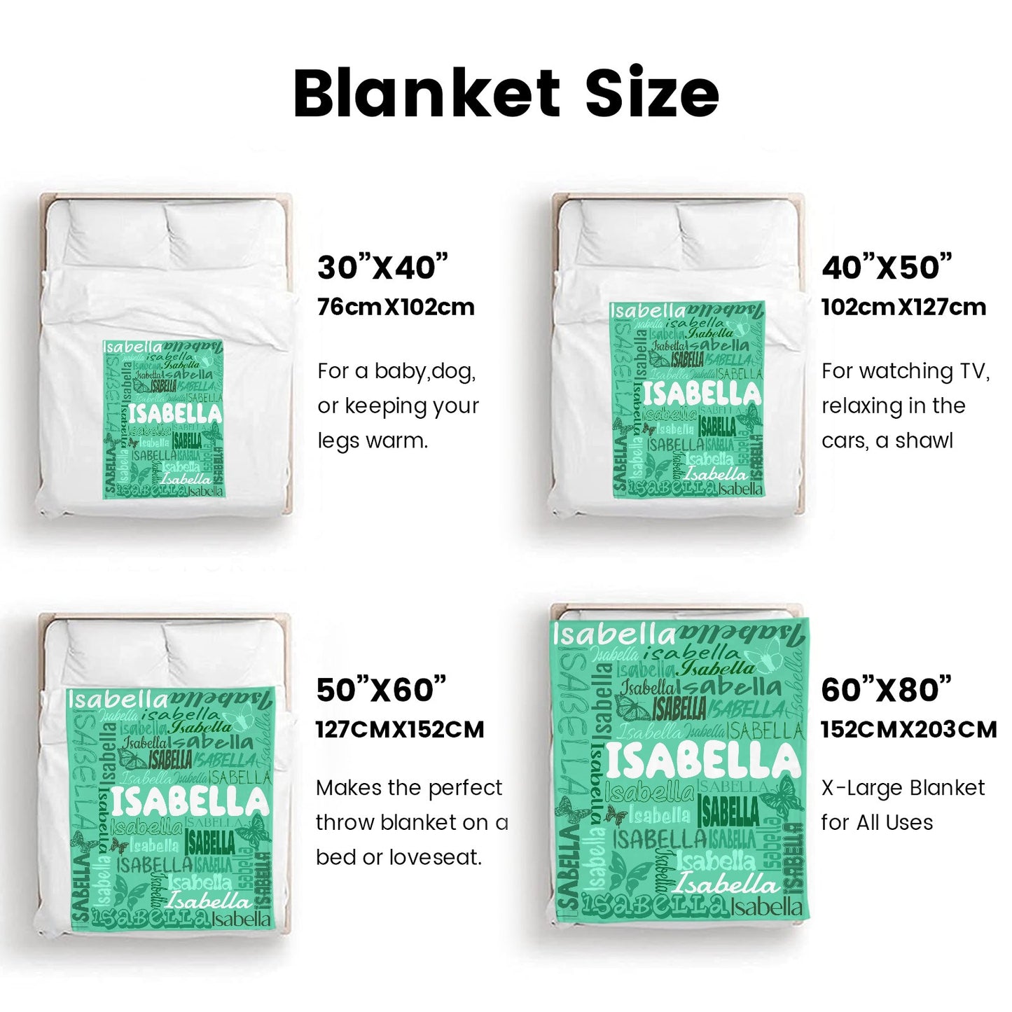 Green Flannel Blanket Name Blanket Personalized Blanket for Adult Kids Flannel Customize Throw Blanket Custom