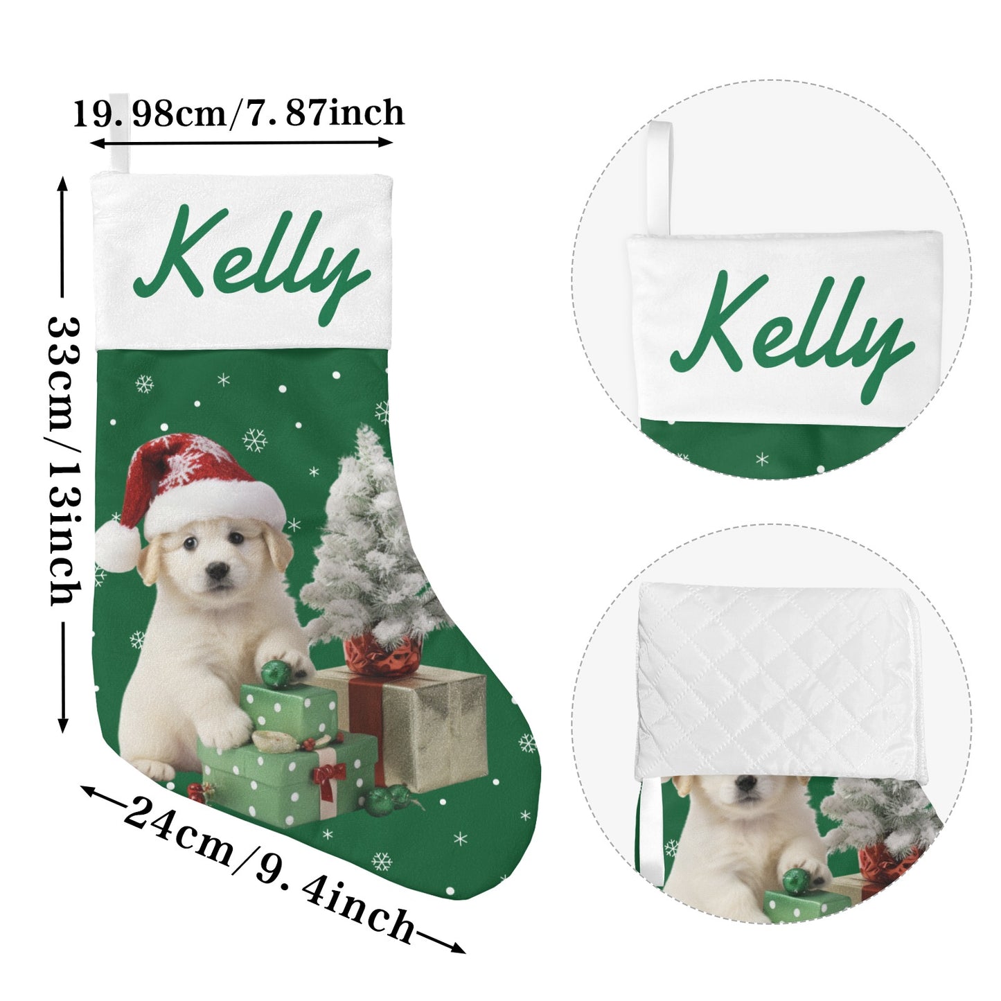 Green Dog Christmas Stocking Custom Name Santa Socks Gift