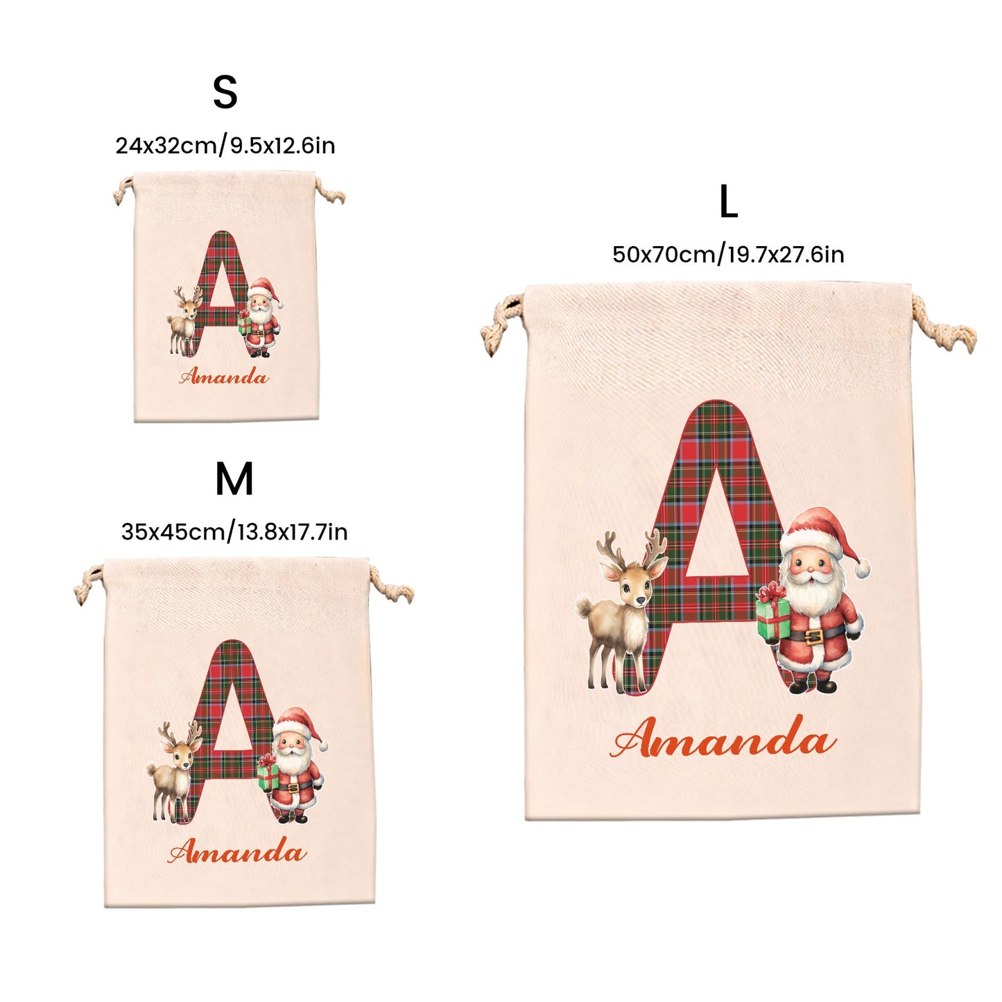 Initials Santa Claus Christmas Gift Bag Custom Santa Gift Bags your Name