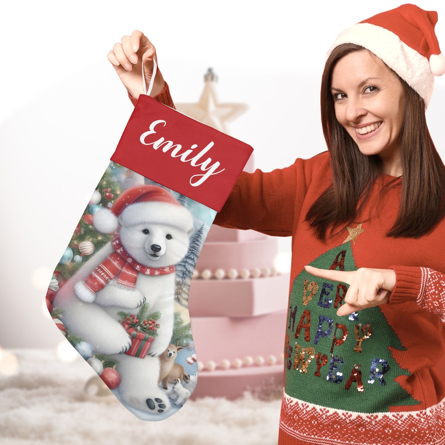 Bear Christmas Stocking Custom Name Christmas Socks Gift