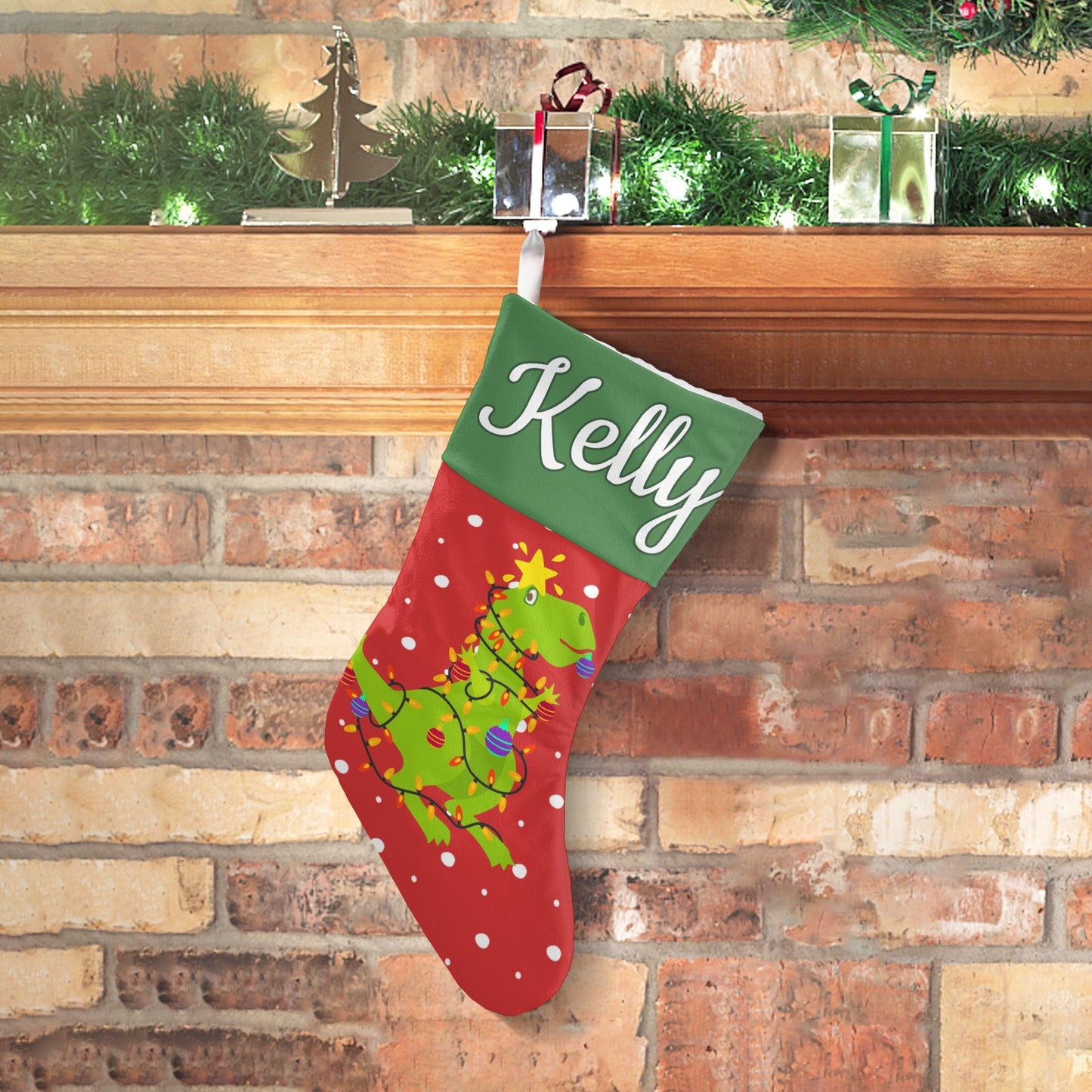 Dinosaur Star Christmas Stocking Custom Name Santa Socks Gift