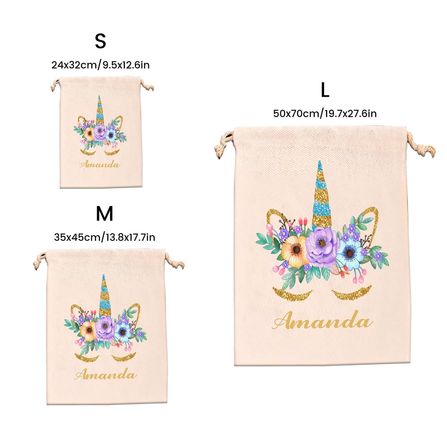 Unicorn Flowers Christmas Gift Bag Custom Santa Gift Bags your Name