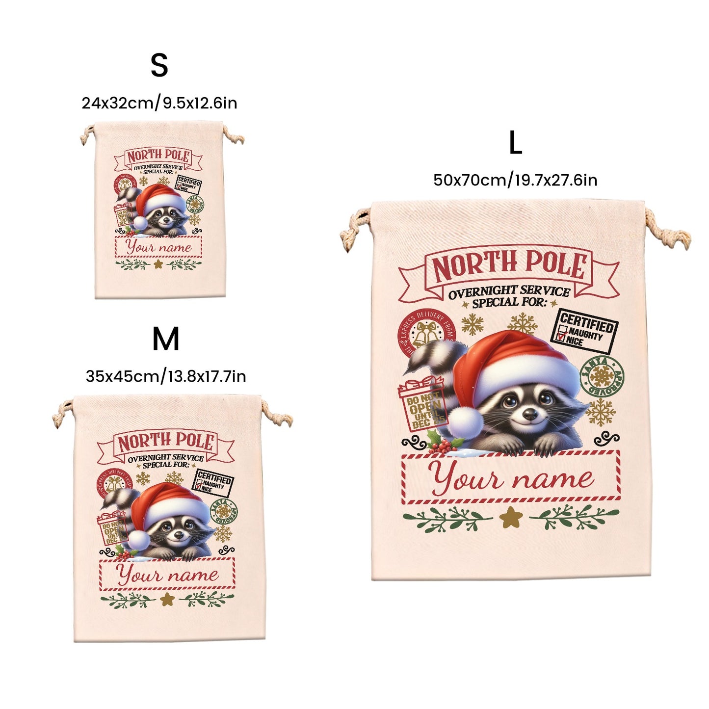 Little Raccoon Christmas Gift Bag Personalized Christmas Wrapping Gift Bags