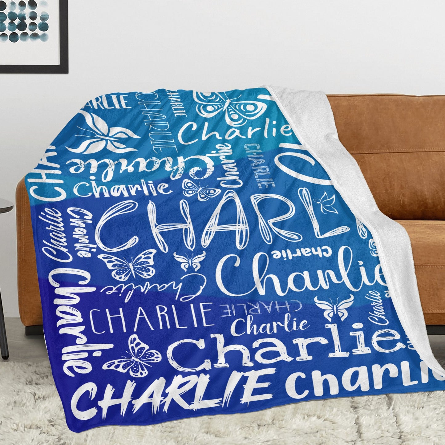 Navy Blue Flannel Blanket Custom Name Blanket Gift for Men Women