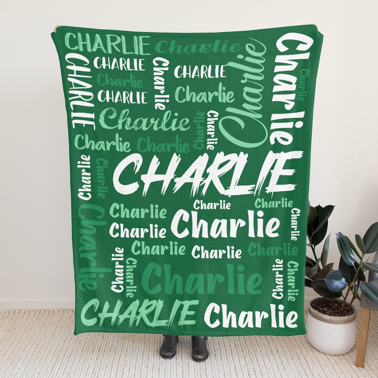 Green Flannel Blanket Custom Name Blanket Gift for Men Women